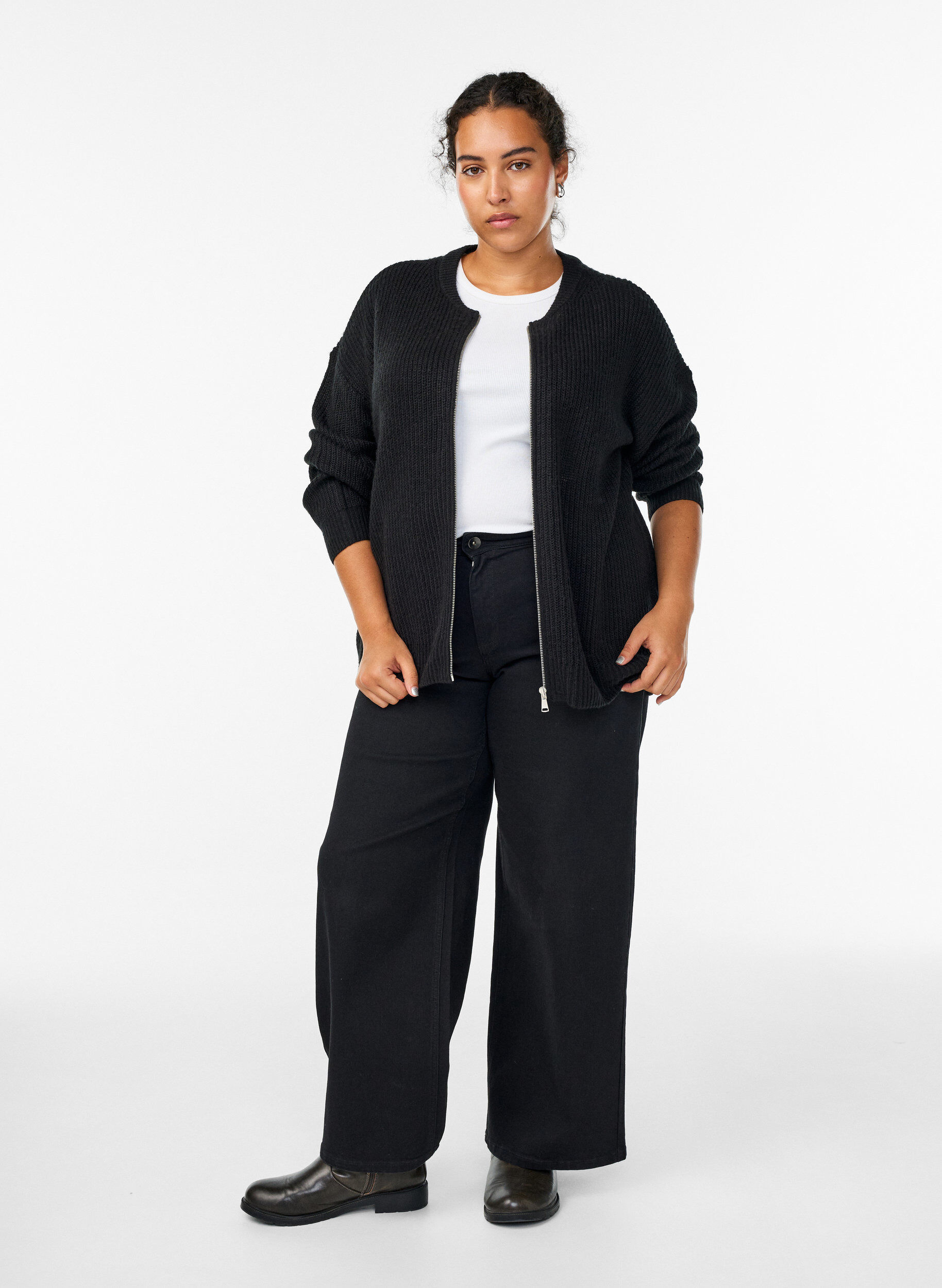 ZizziStrickjacke mit Rei&szlig;verschluss, Schwarz, Model image number 1