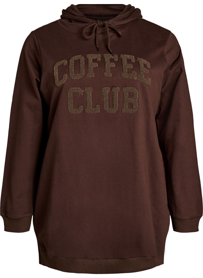 Hoodie mit Textmotiv aus Frottee, Braun, Packshot image number 0