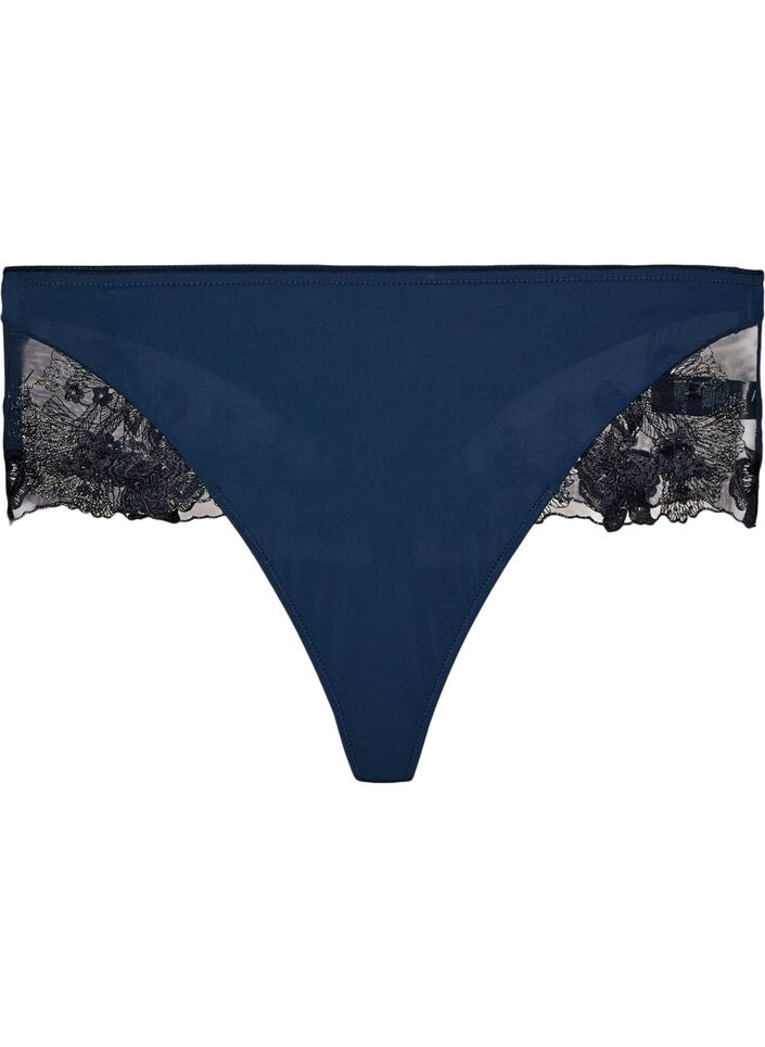 Hipster-String mit gebl&uuml;mter Stickerei und normaler Taillenh&ouml;he, Blau, Packshot image number 0