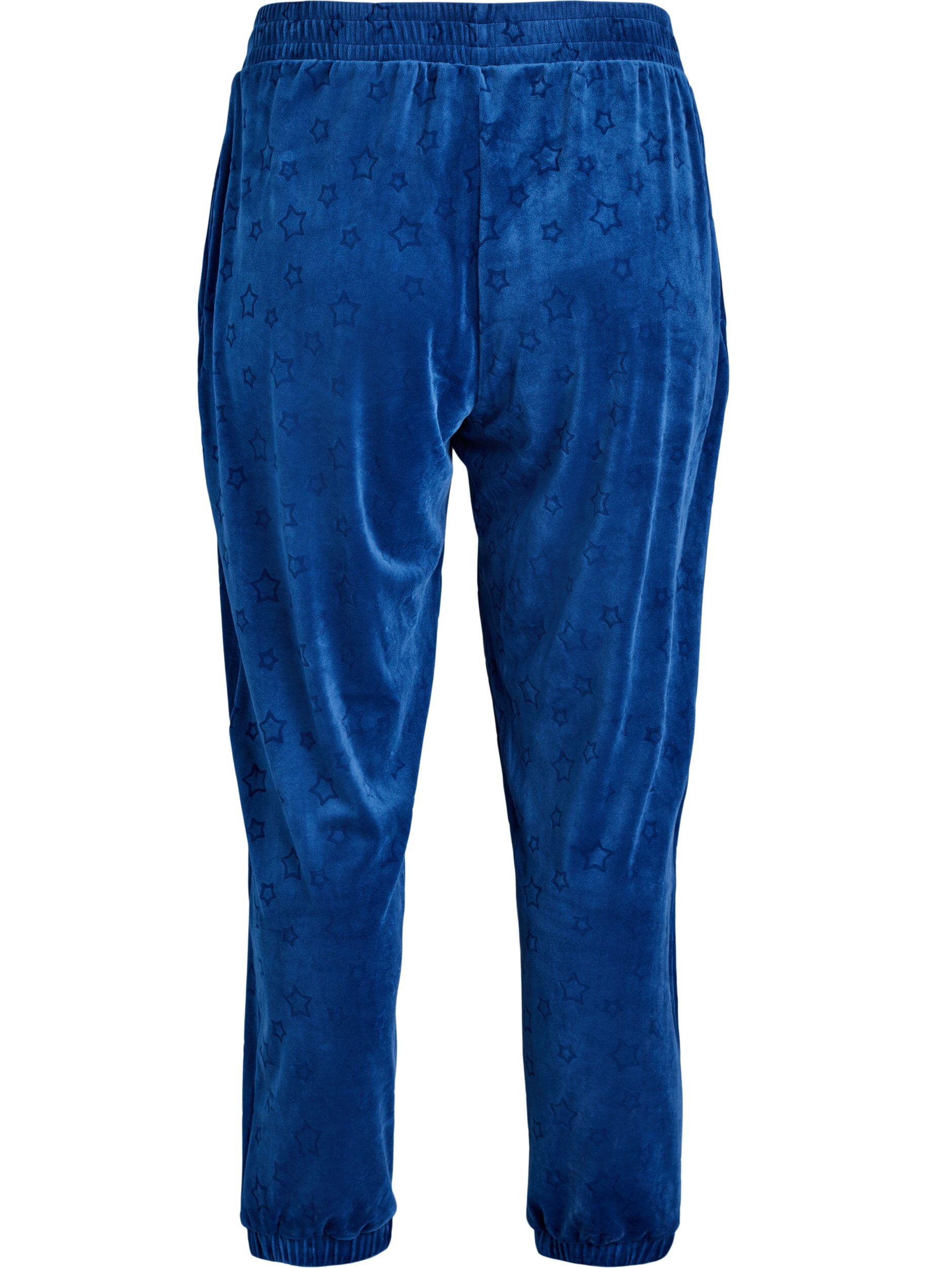 Zizzi Pantalon en velours avec motif gaufr&eacute;, Bleu, Packshot image number 1