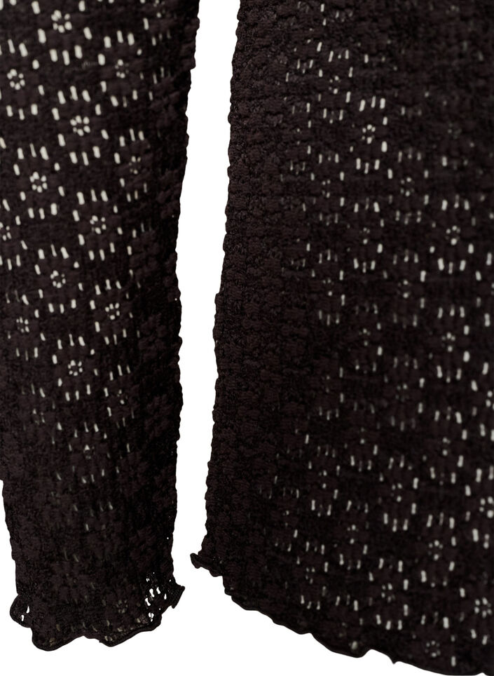 Bluse mit Lochmuster und langen &Auml;rmeln, Schwarz, Packshot image number 3