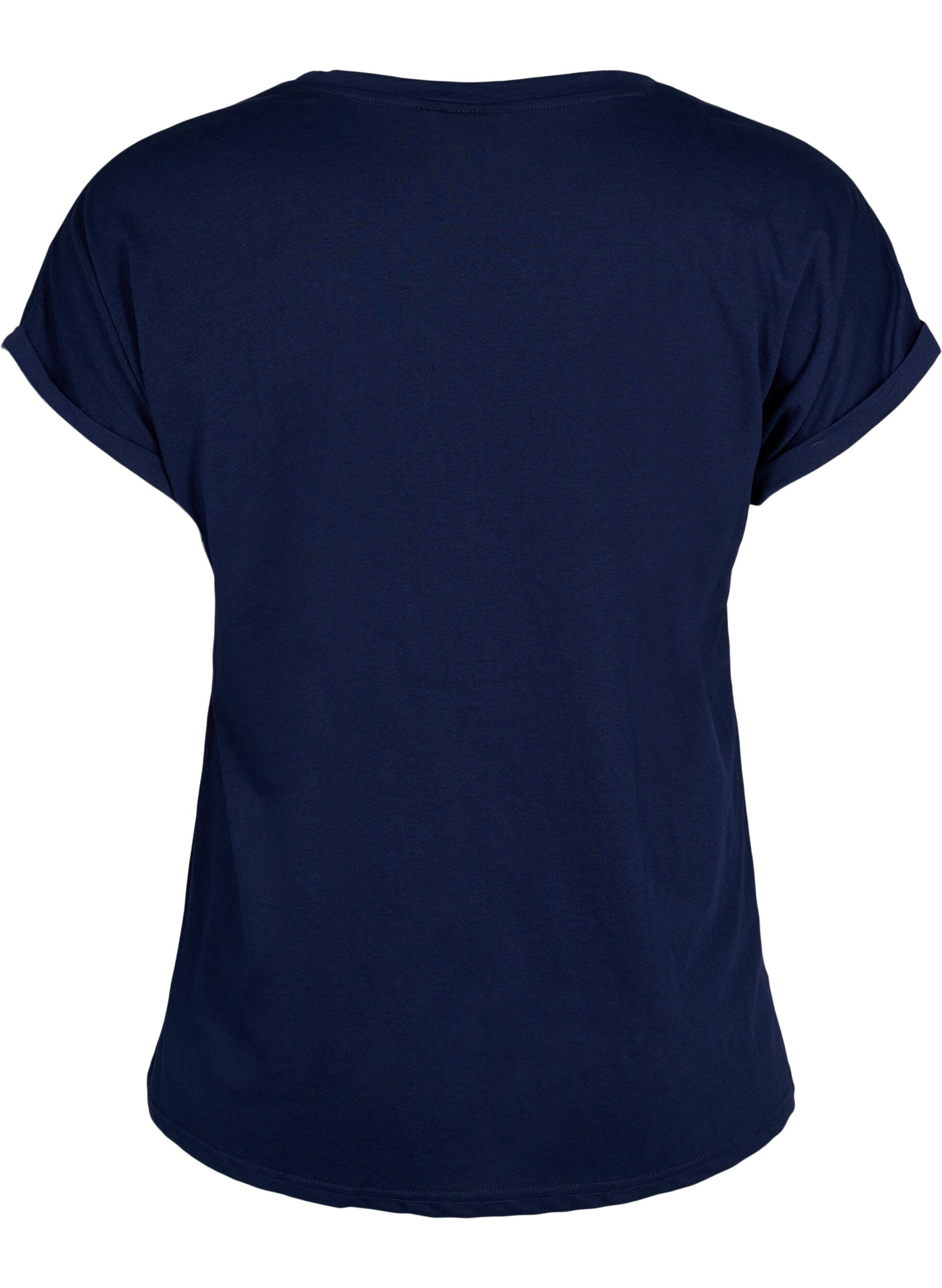 ZizziKurz&auml;rmeliges T-Shirt aus einer Baumwollmischung, Blau, Packshot image number 1
