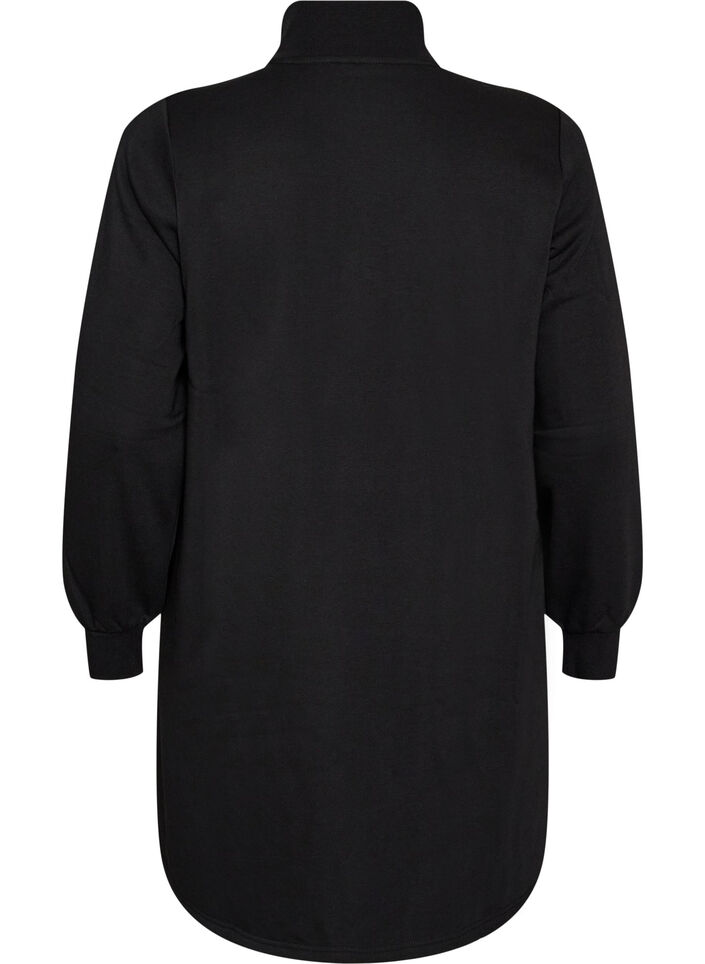 Robe sweat avec col montant c&ocirc;tel&eacute; et zip, Noir, Packshot image number 1