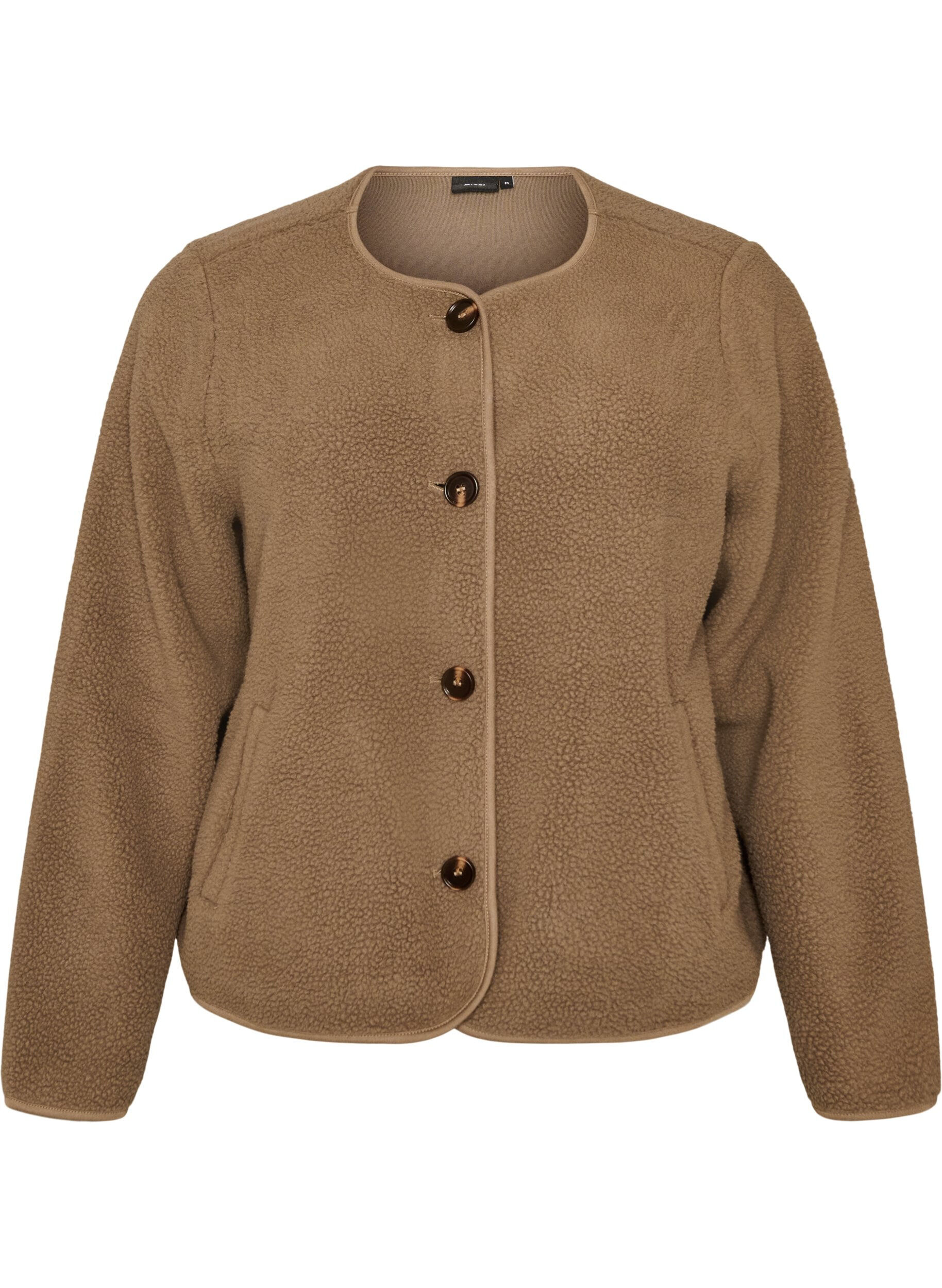 Teddyjacke mit Rundhalsausschnitt und Kn&ouml;pfen