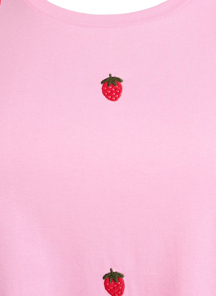 T-shirt en coton biologique avec motifs brod&eacute;s, Rose, Packshot image number 2