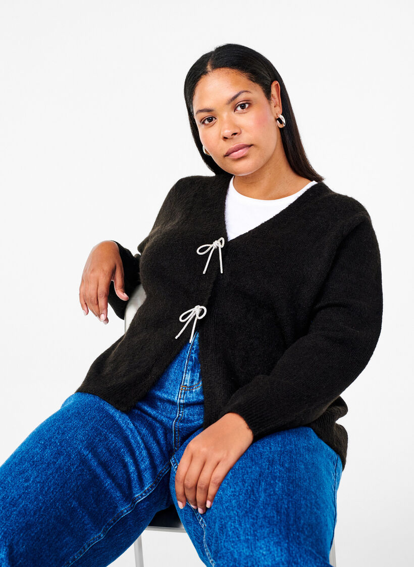 Strickjacke mit einer silbernen Schleife, Black, Model image number 2