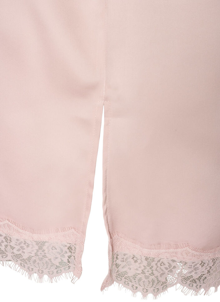 Haut long en satin bord&eacute; de dentelle, Rose poudr&eacute;e, Packshot image number 3