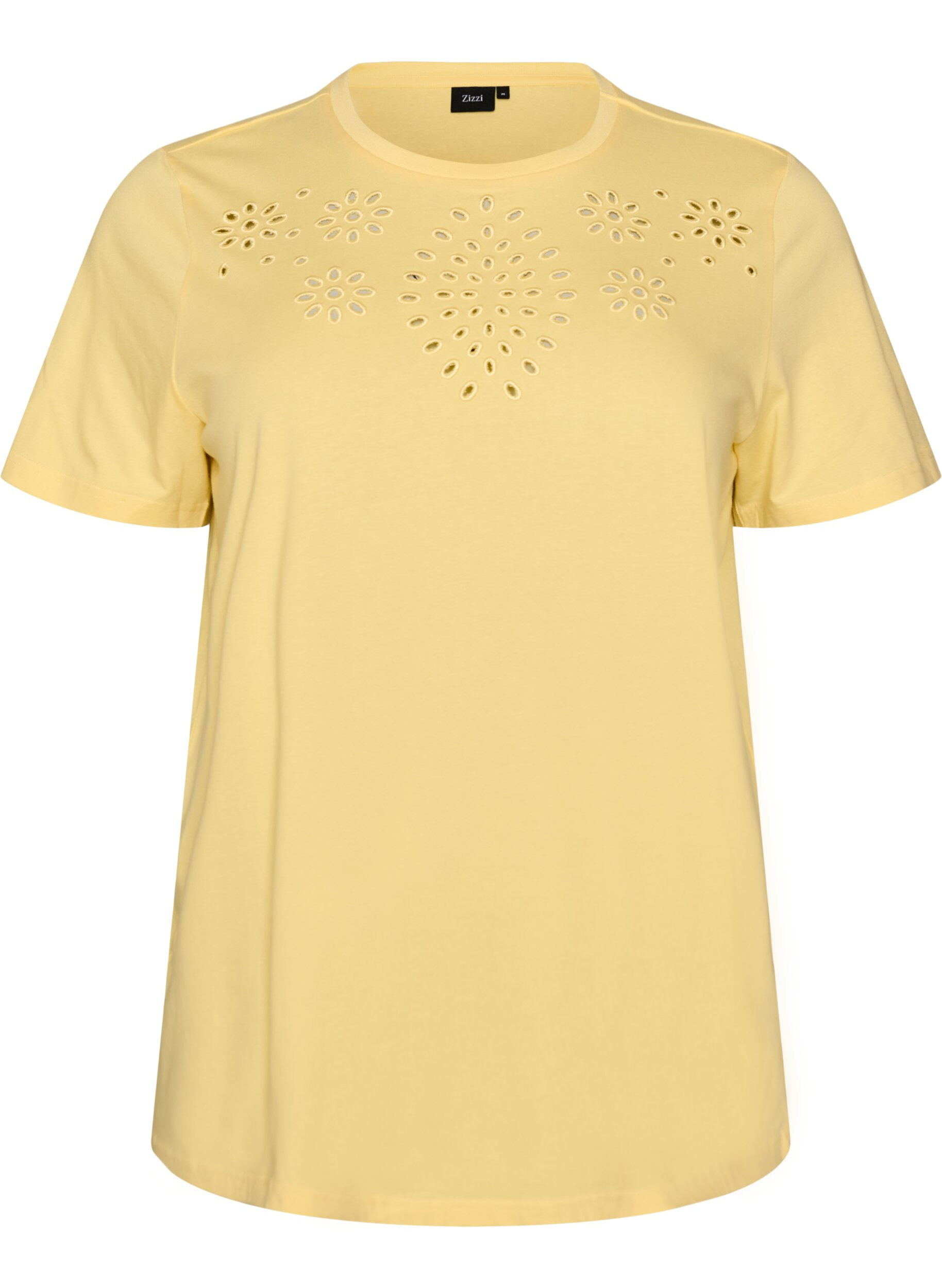 ZizziT-Shirt aus Bio-Baumwolle mit Lochstickerei, Gelb, Packshot image number 0