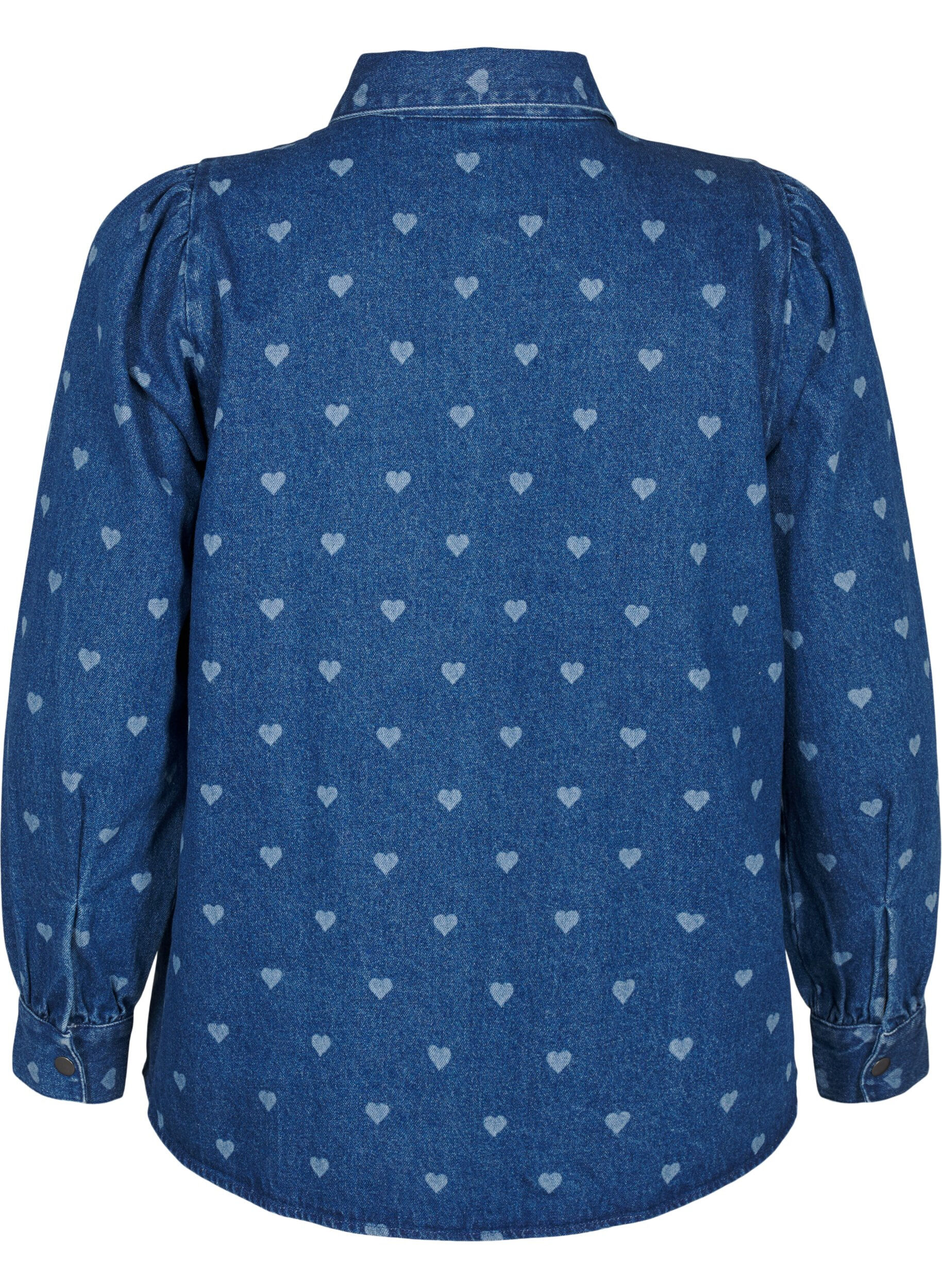Zizzi Jeanshemd mit Herzen, L. Blue D. W. Heart, Packshot image number 1
