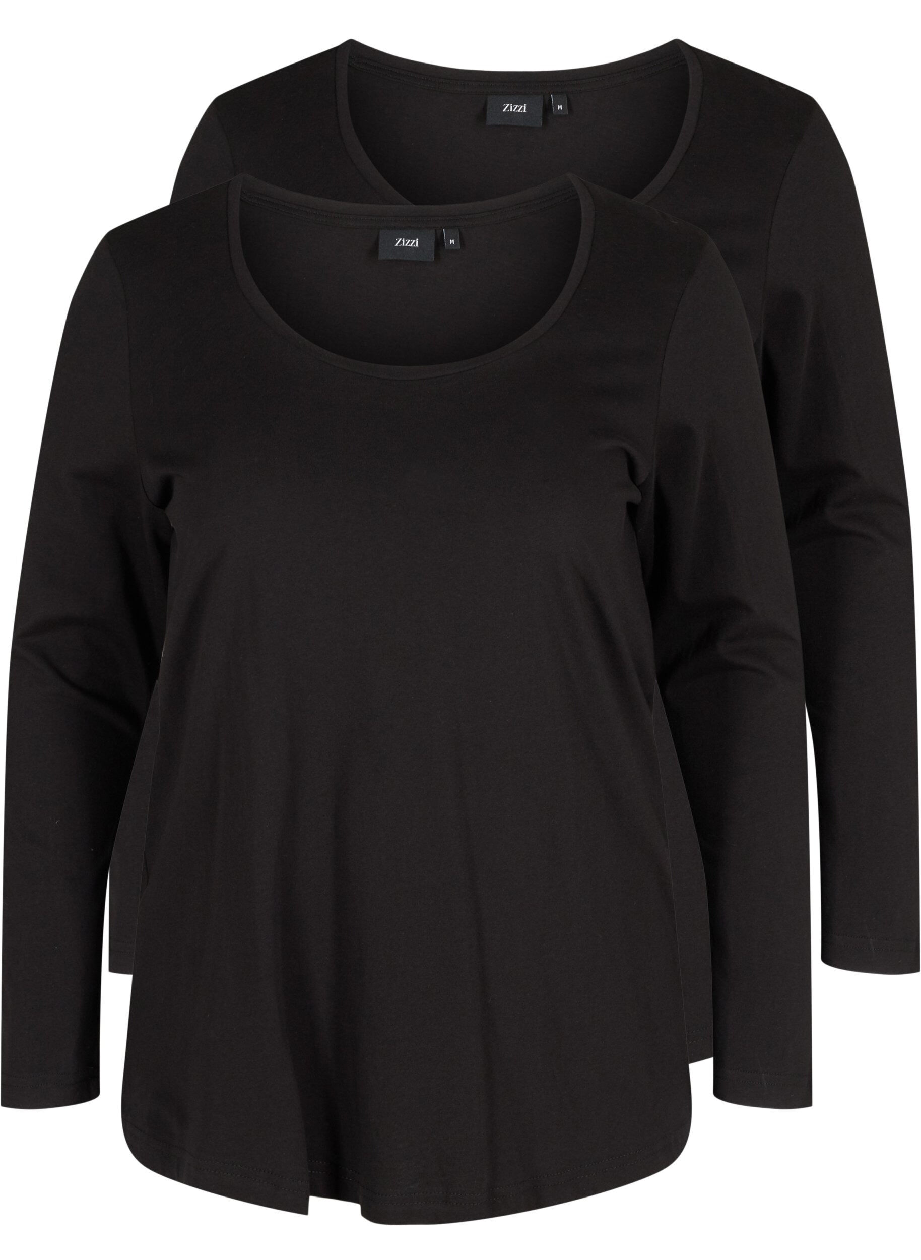 Zizzi Blouse basique &agrave; manches longues, lot de 2, Black, Packshot image number 0
