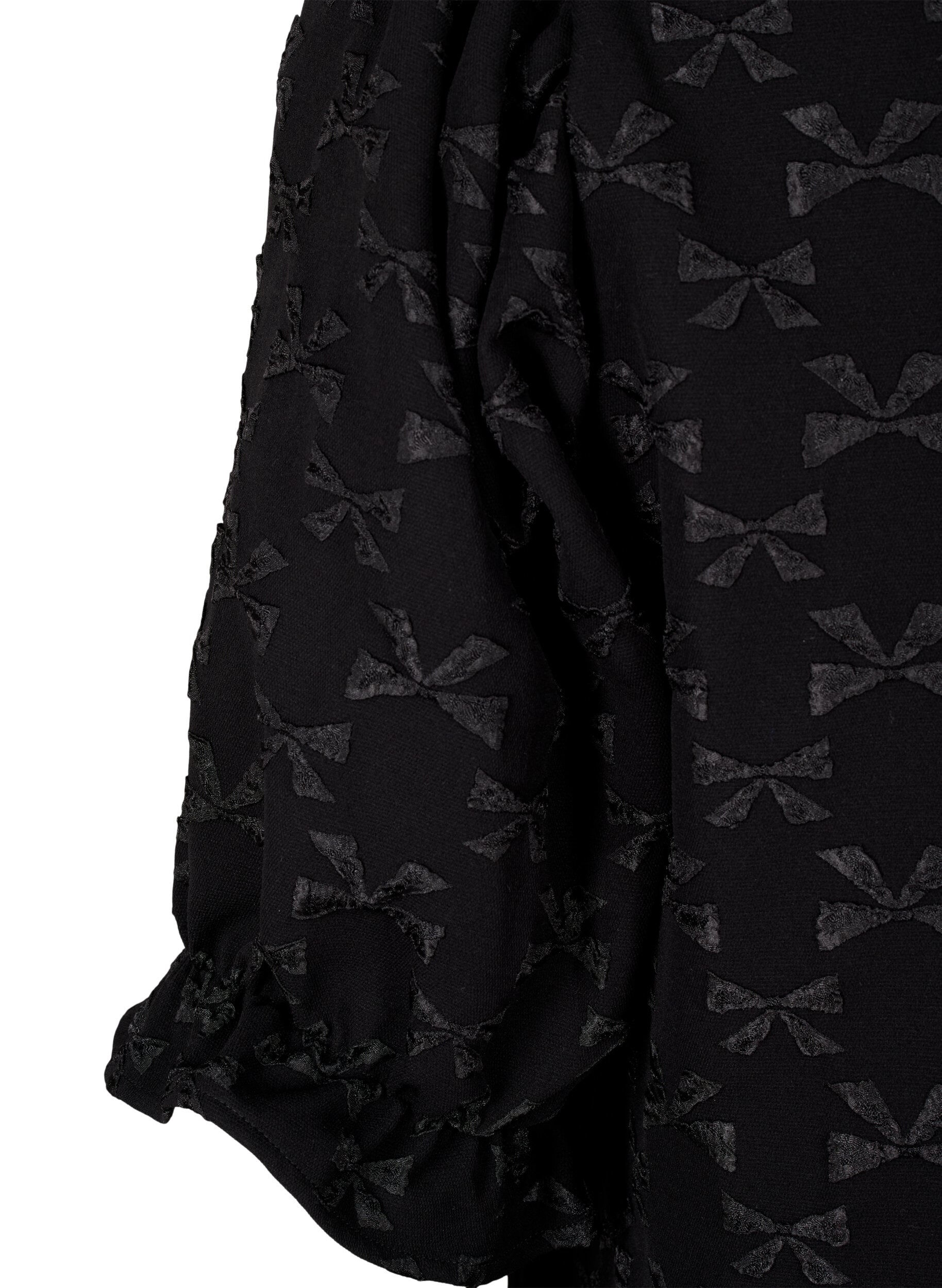Zizzi Kurz&auml;rmelige Jacquard-Bluse mit Schleifen, Black W. Bow, Packshot image number 3