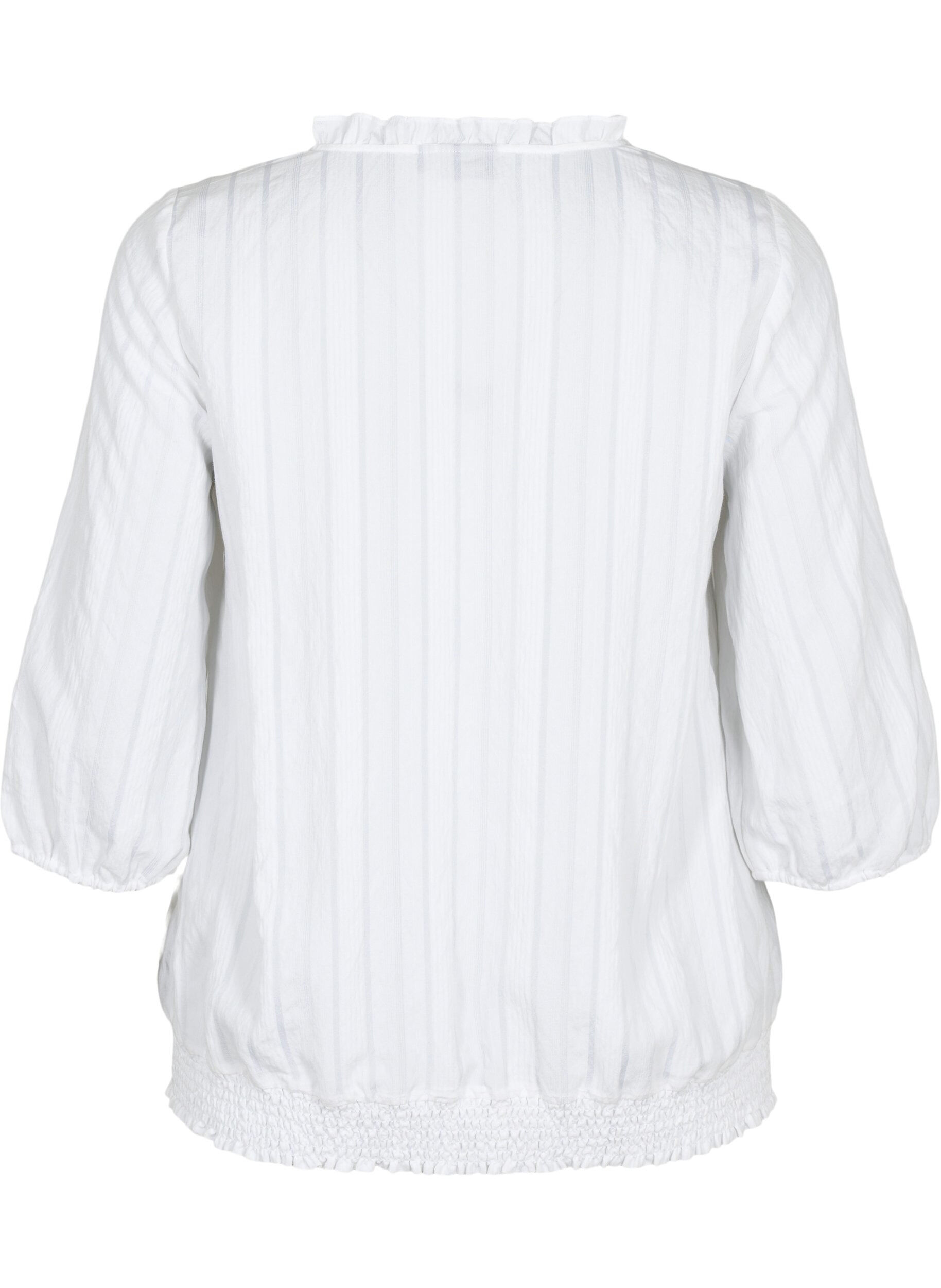 Zizzi Chemisier &agrave; manches 3/4 en viscose avec smock, Bright White, Packshot image number 1