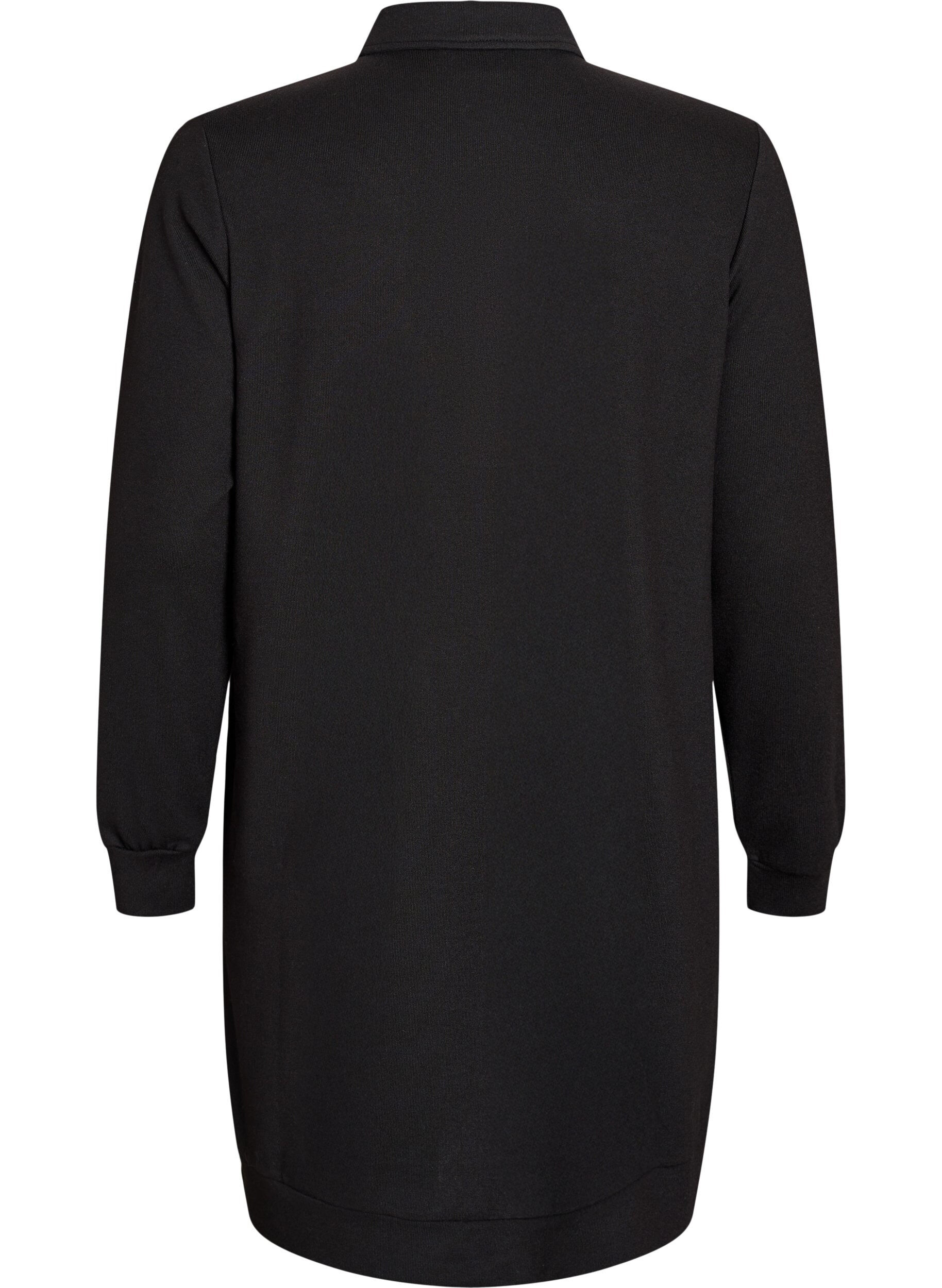 Zizzi Robe polo courte &agrave; manches longues et boutons, Noir, Packshot image number 1