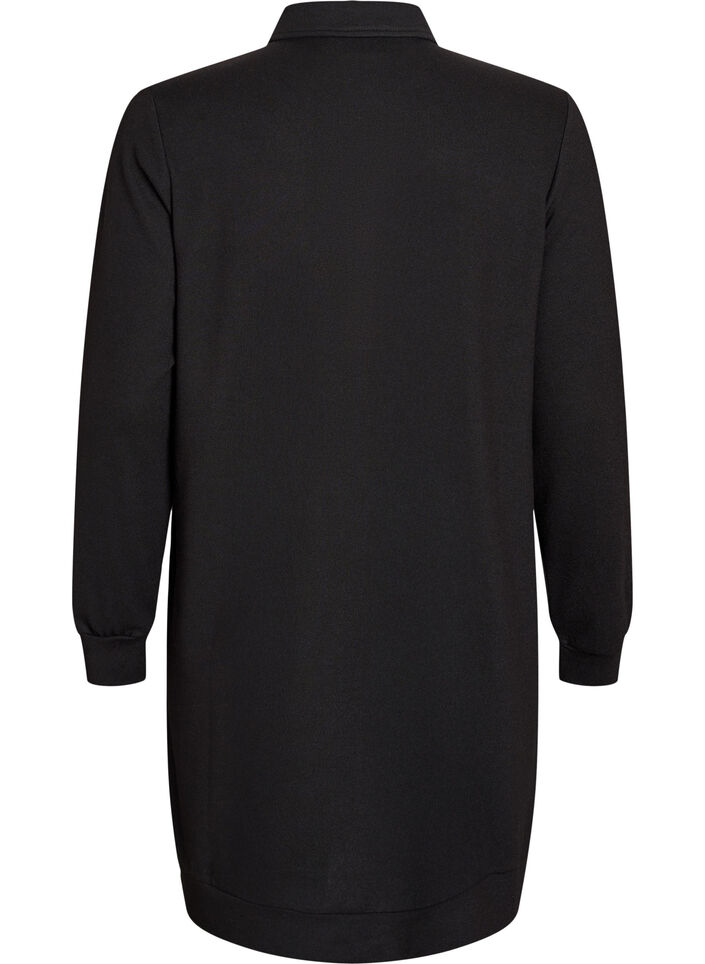 Robe polo courte à manches longues et boutons, Noir, Packshot image number 1