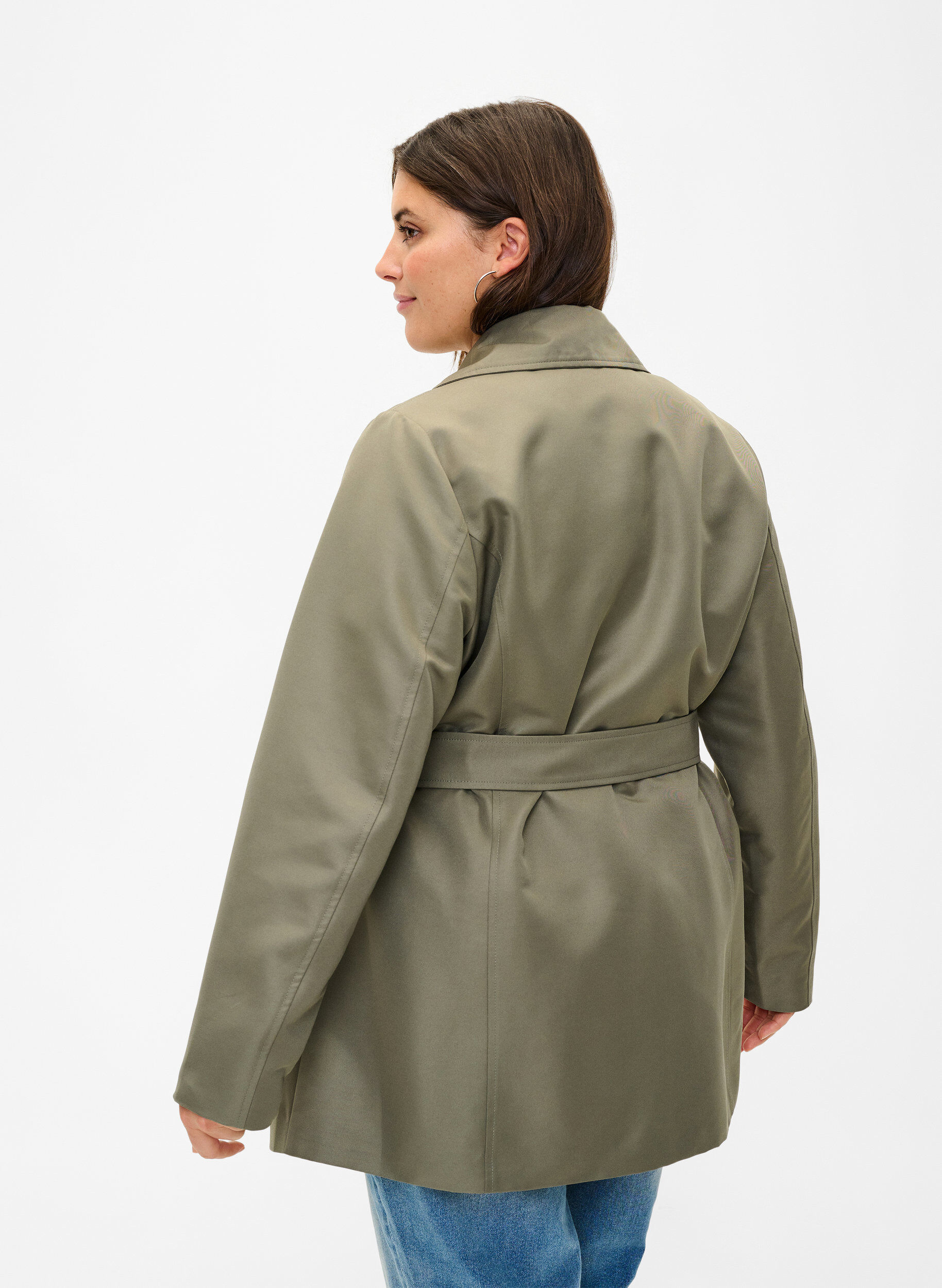 Zizzi Kurzer Trenchcoat mit G&uuml;rtel, Gr&uuml;n, Model image number 2