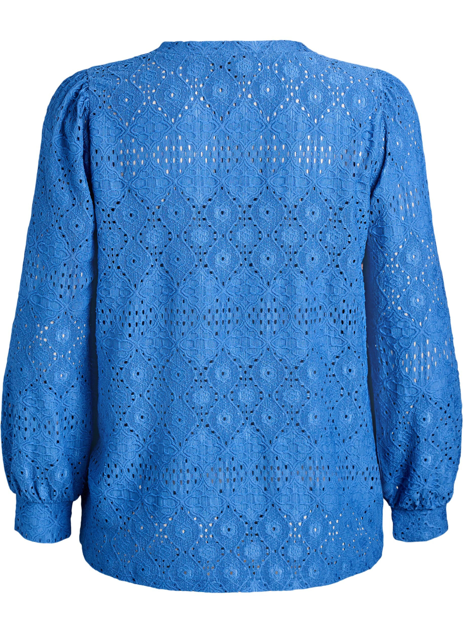 Zizzi Blouse &agrave; manches longues avec broderie ajour&eacute;e, Bleu, Packshot image number 1