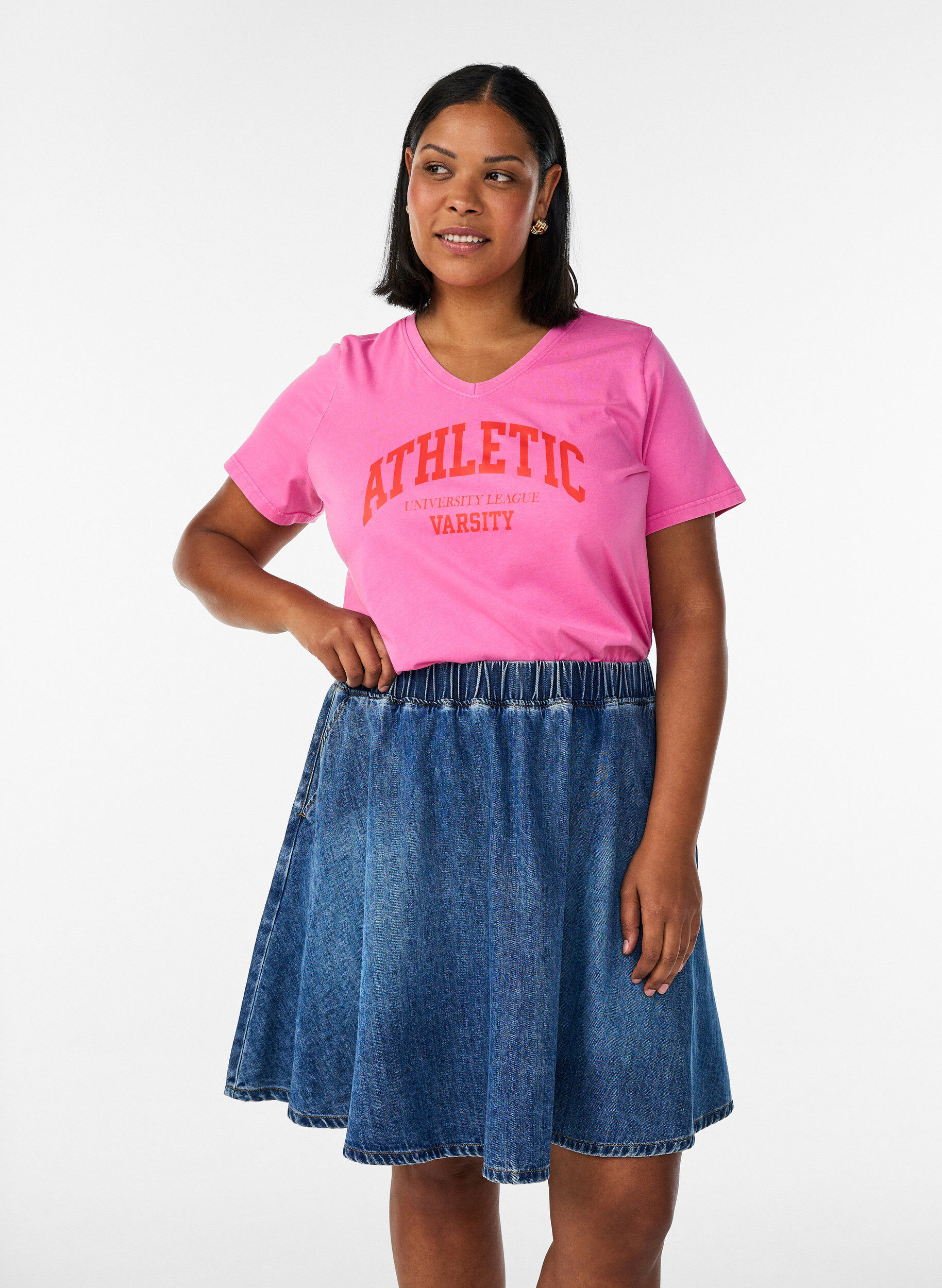 Kurzer Jeans-Skaterrock, Blau, Model