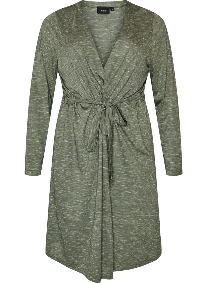 Cardigan long en jersey avec ceinture &agrave; nouer, Vert, Packshot image number 0