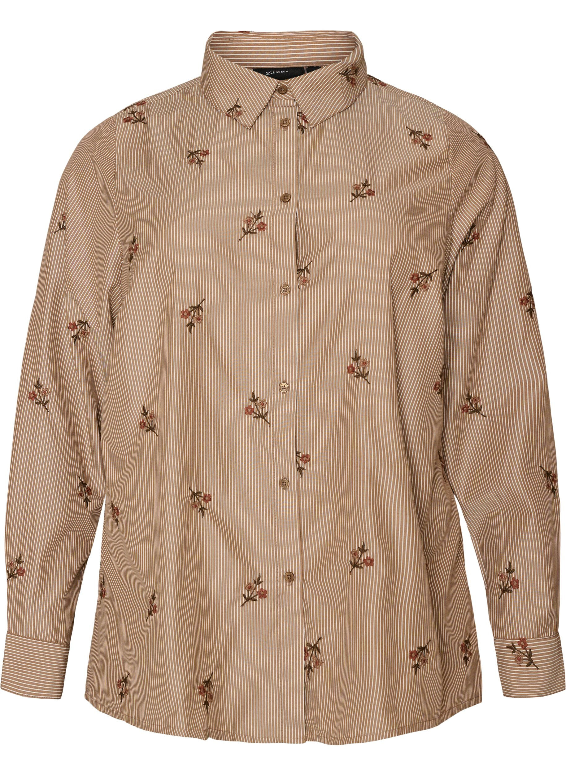 Chemise &agrave; rayures avec fleurs brod&eacute;es