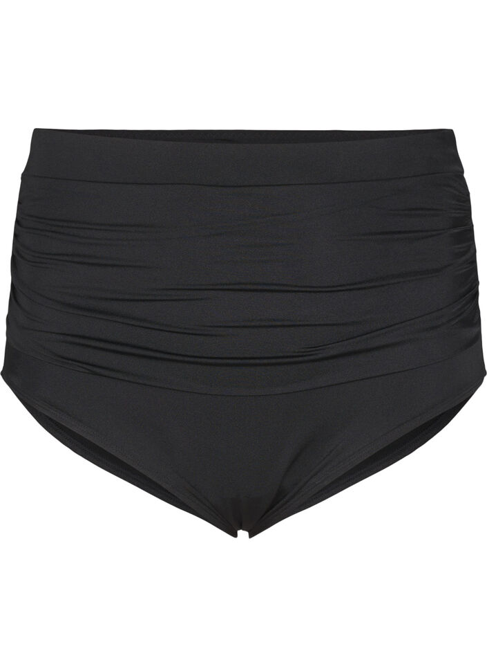 Culotte de bikini drap&eacute;e taille haute, Noir, Packshot image number 0