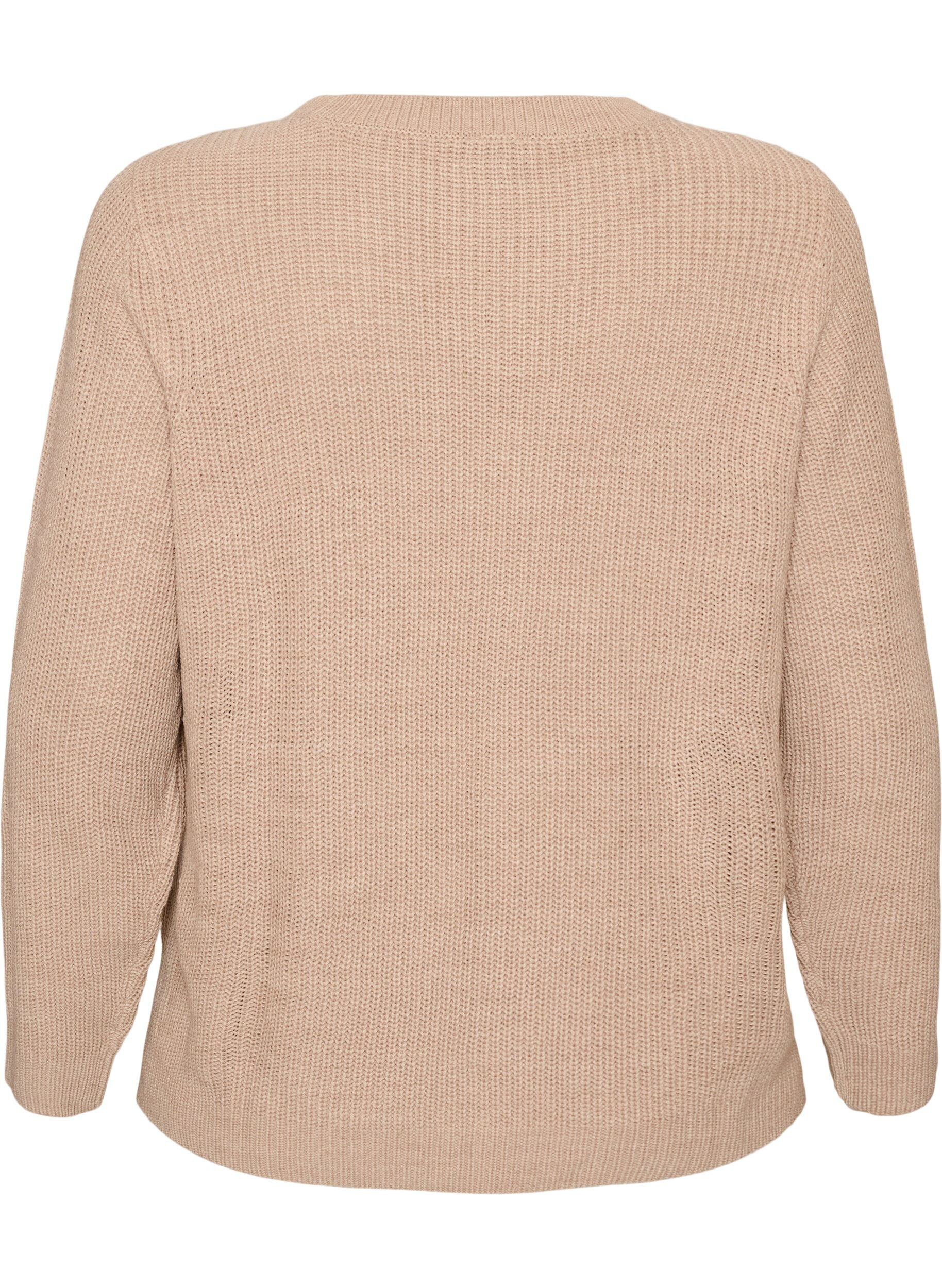 ZizziStrickbluse mit Rippstruktur und Knopfdetails, Beige, Packshot image number 1