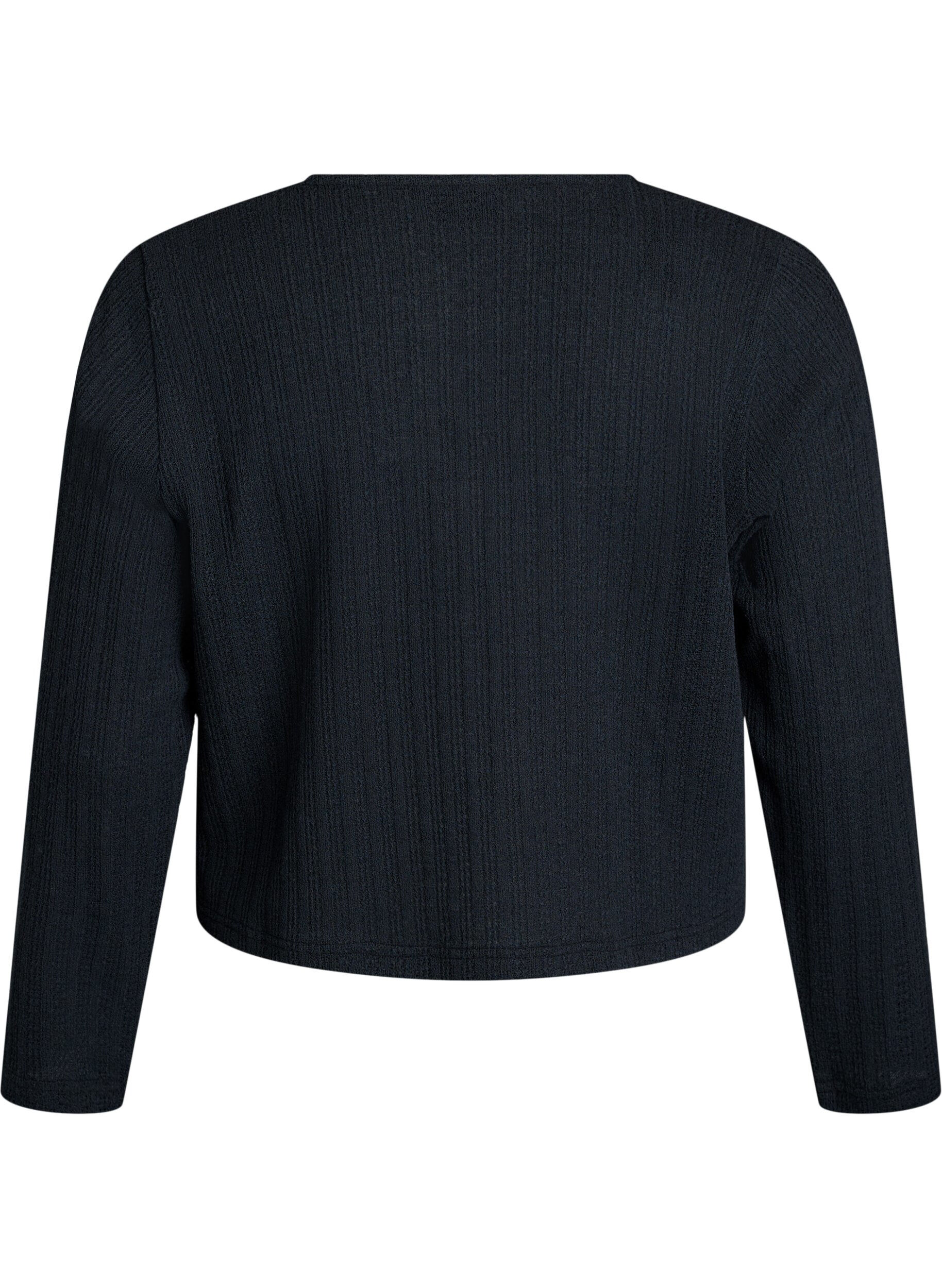 Zizzi Cardigan en jersey textur&eacute; avec lien &agrave; nouer devant, Noir, Packshot image number 1
