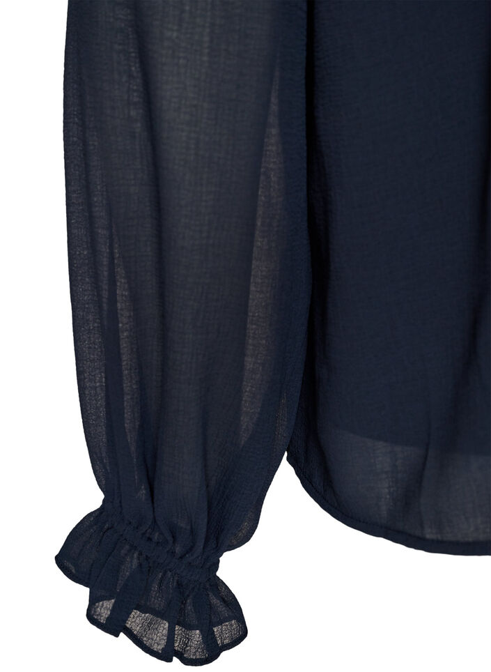 Transparente Bluse mit R&uuml;schen und Bindeband, Blau, Packshot image number 3