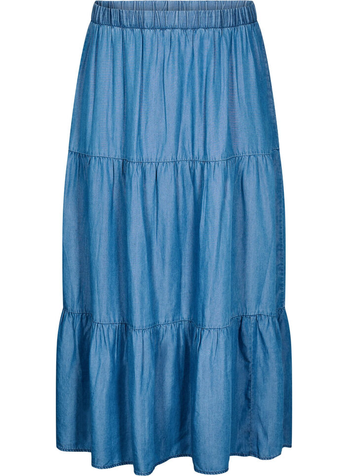 Jupe maxi en jean avec volants, Bleu, Packshot