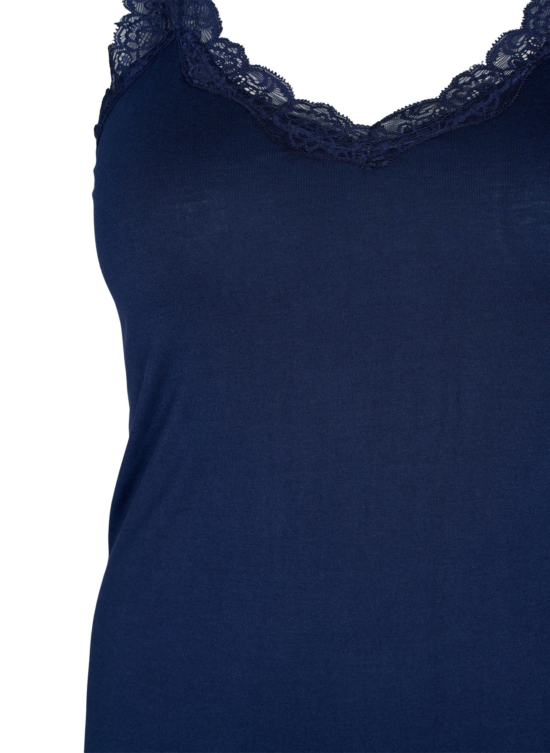Zizzi 2er-Pack Tops mit Spitze, Navy B/Jolly Green, Packshot image number 2