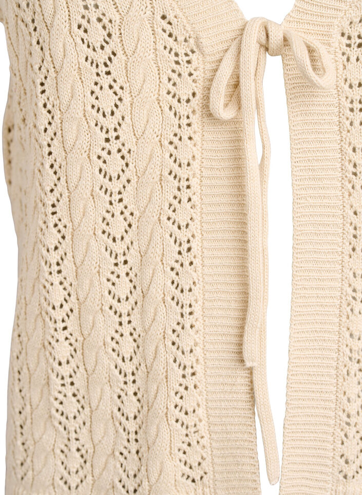 Strickweste mit Lochstickerei und Bindeband, Beige, Packshot image number 2