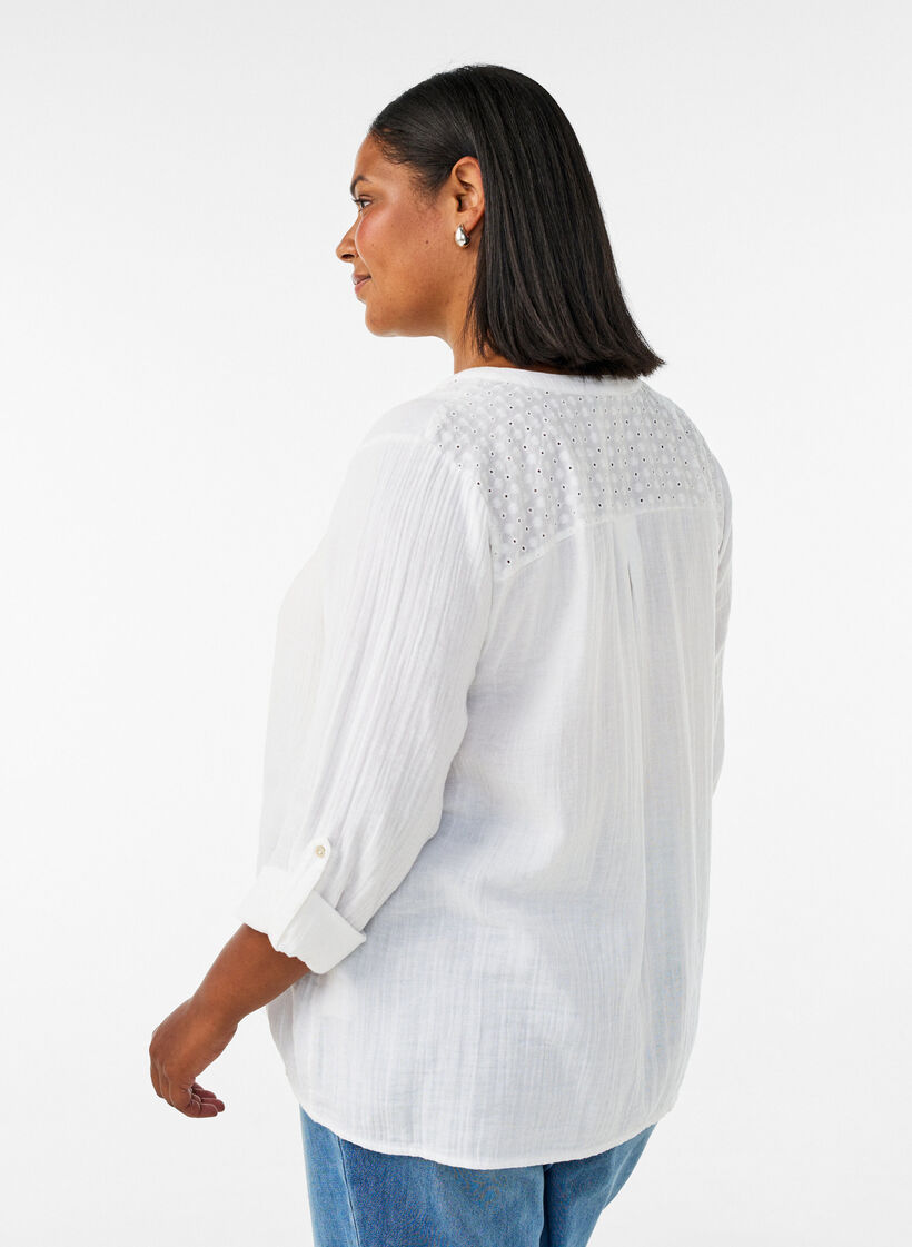 Blouse en mousseline de coton avec broderie anglaise, Blanc, Model image number 1