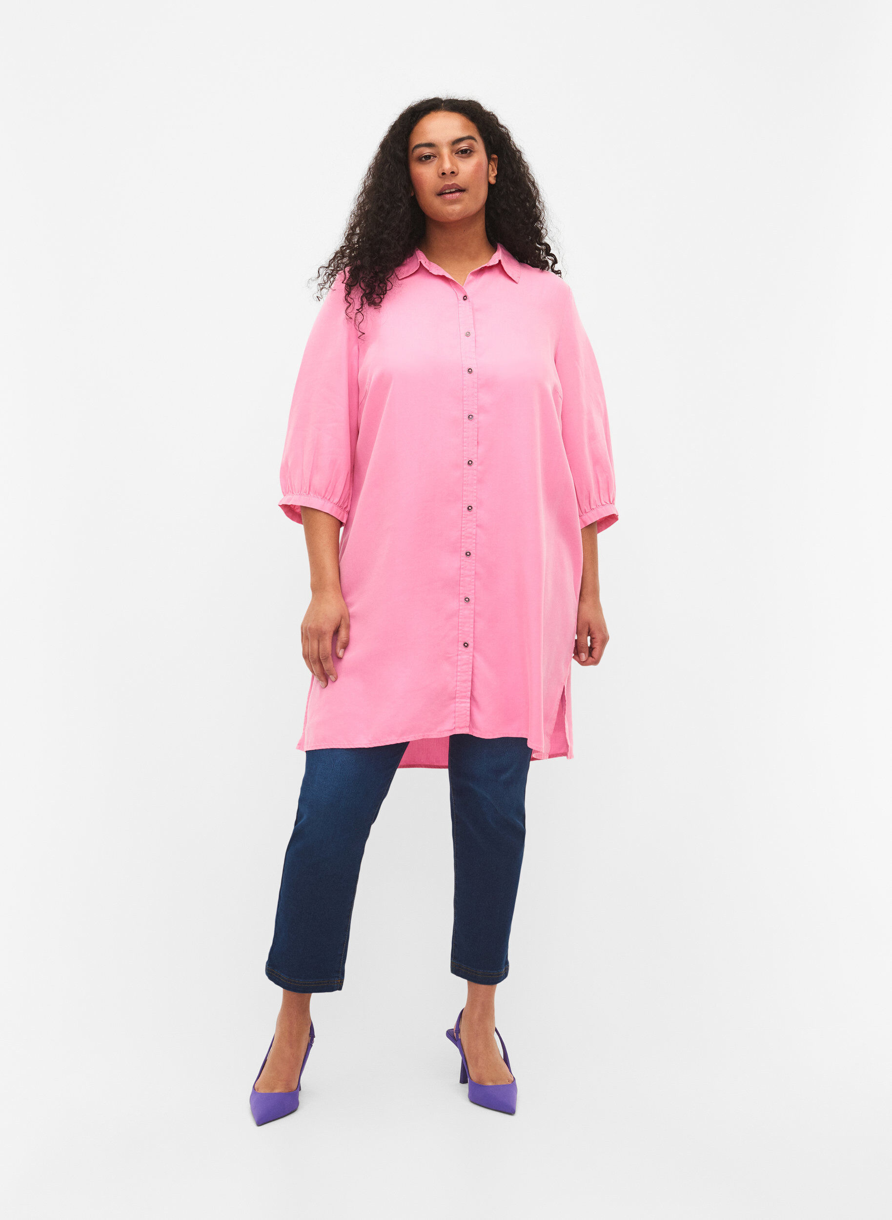 Zizzi Langes Hemd mit 3/4-&Auml;rmeln aus Lyocell (TENCEL&trade;), Rosebloom, Model image number 2