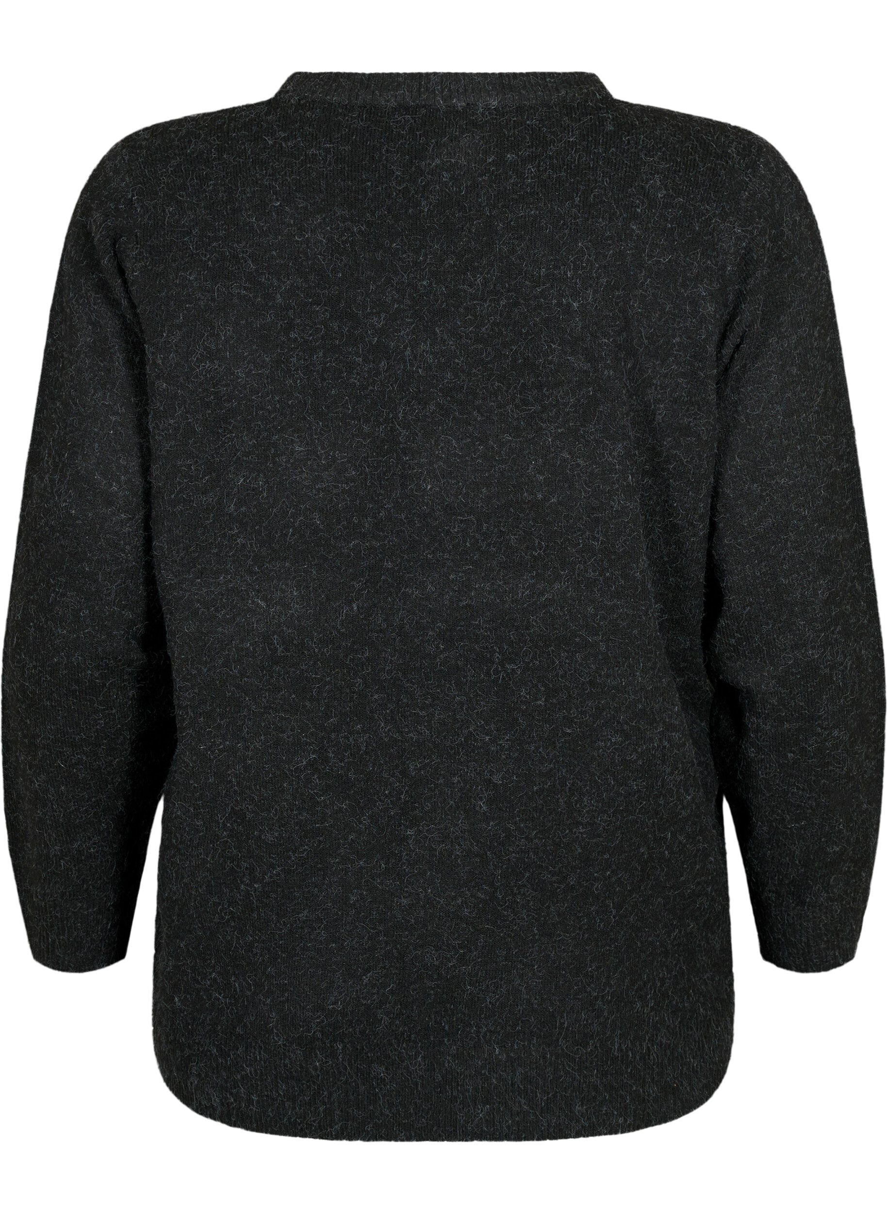 Zizzi Melange Pullover mit V-Ausschnitt, Dark Grey Melange, Packshot image number 1