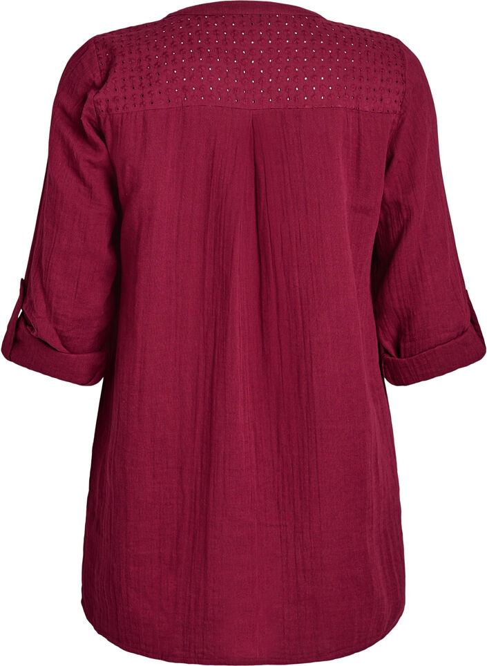 Tunique en mousseline de coton avec broderie anglaise, Bordeaux fonc&eacute;, Packshot image number 1