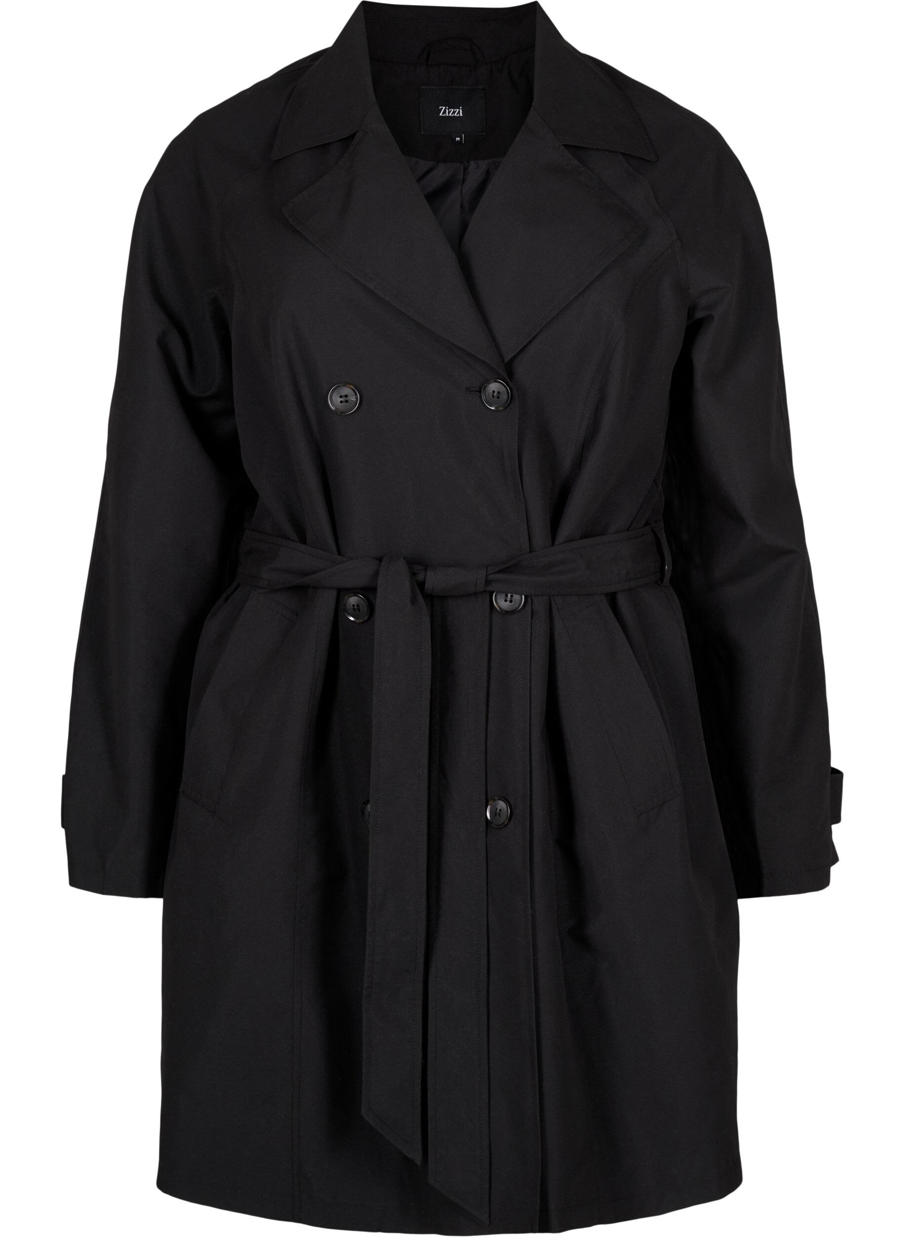 Zizzi Trenchcoat mit G&uuml;rtel und Schlitz, Black, Packshot image number 0