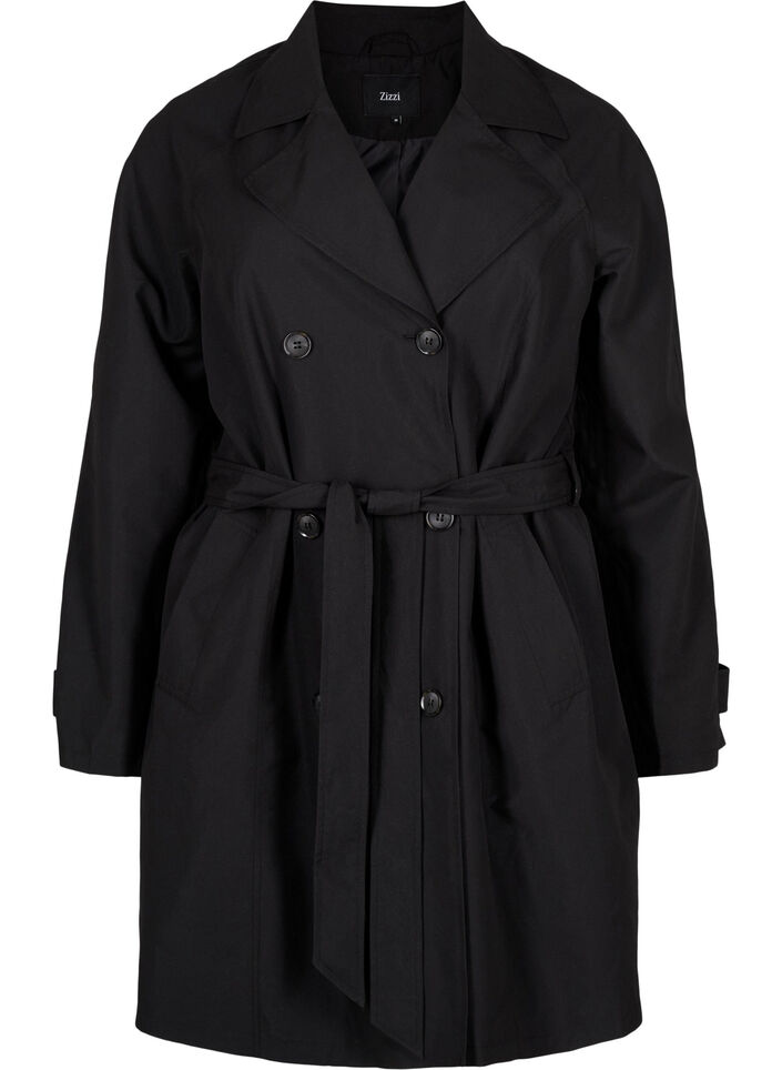 Trenchcoat mit Gürtel und Schlitz, Black, Packshot image number 0