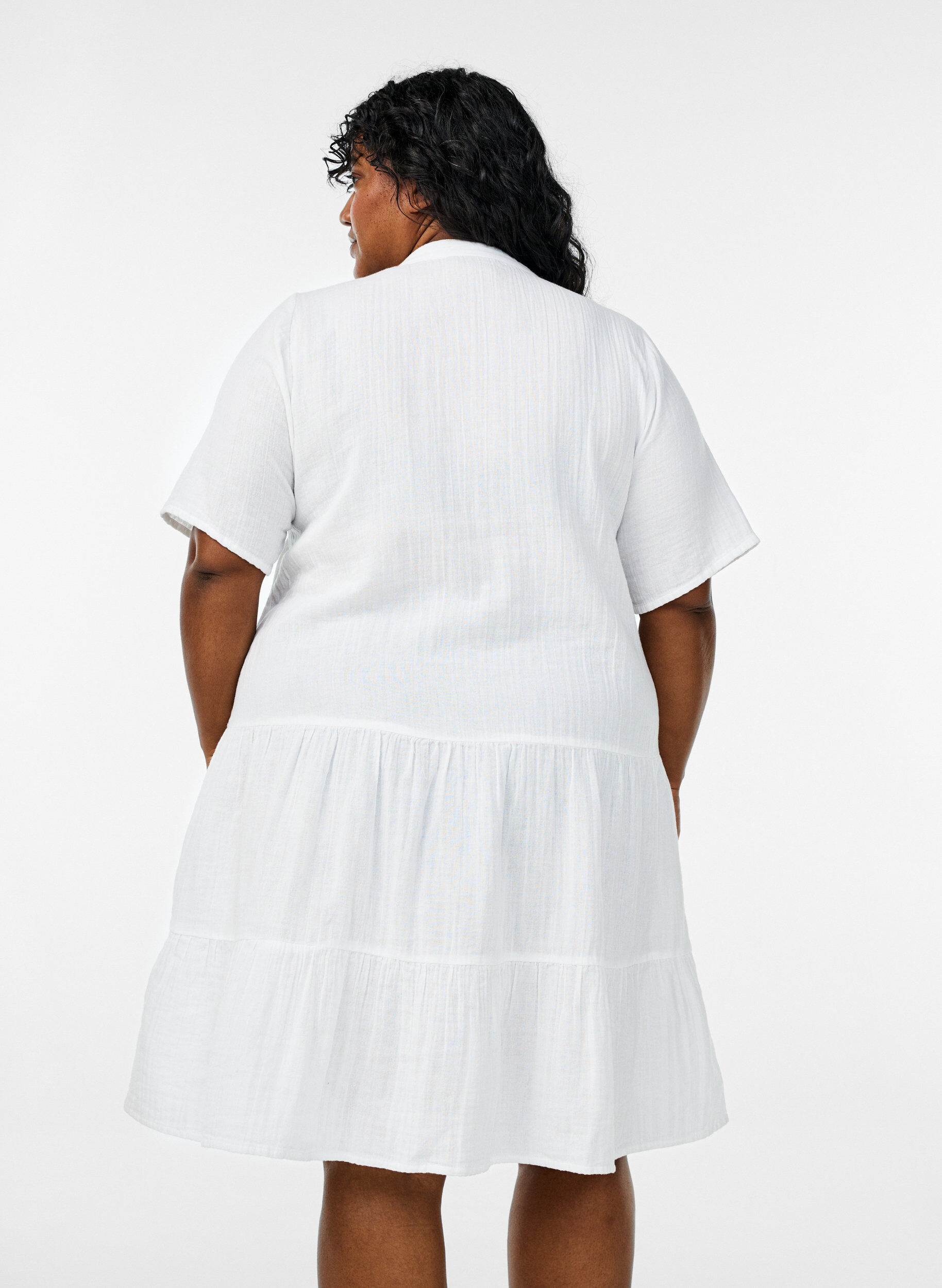 ZizziKurzes A-Linien-Kleid aus Baumwollmusselin, Wei&szlig;, Model image number 2