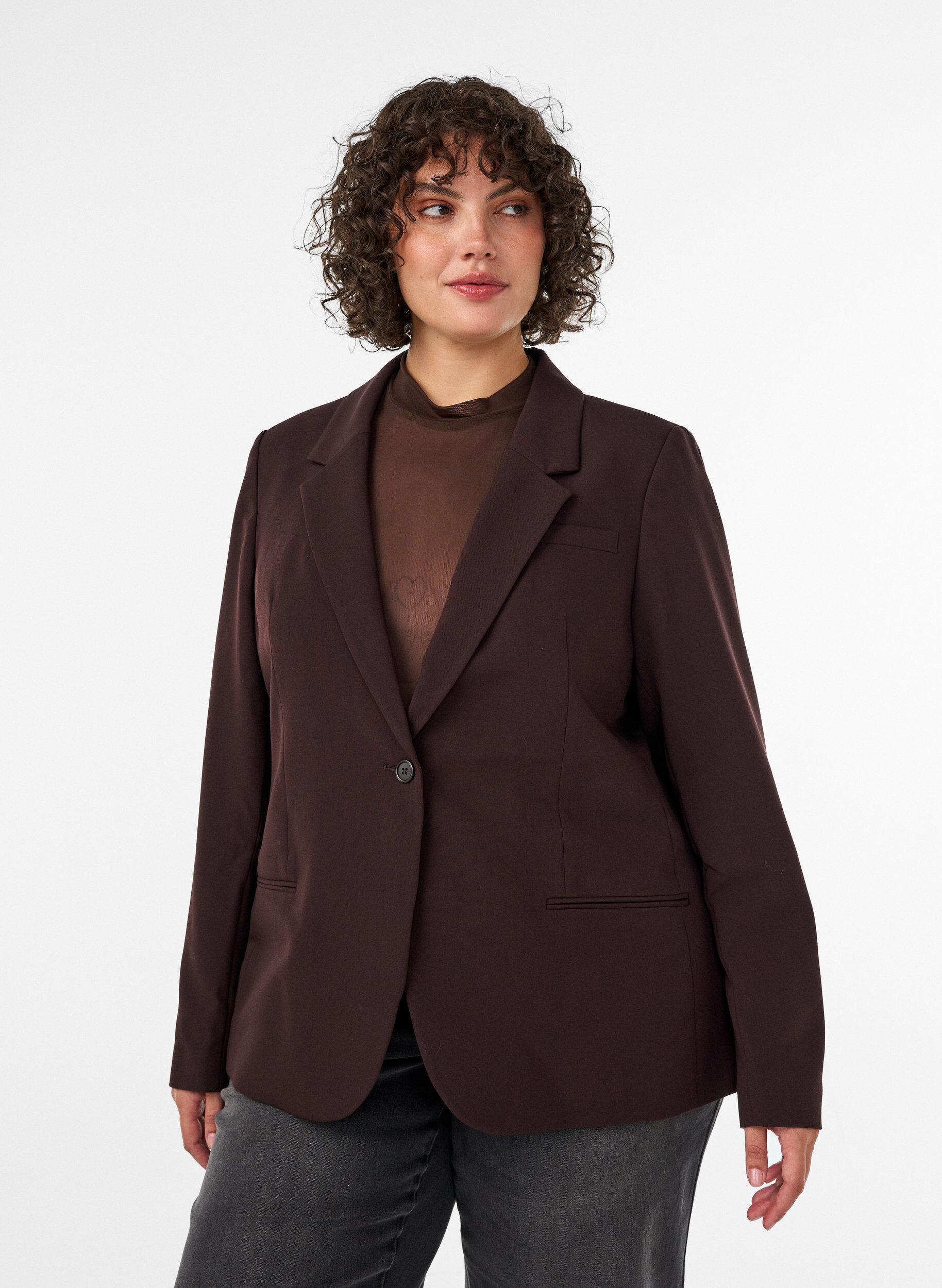 Blazer classique &agrave; fermeture &agrave; un bouton, Marron, Model