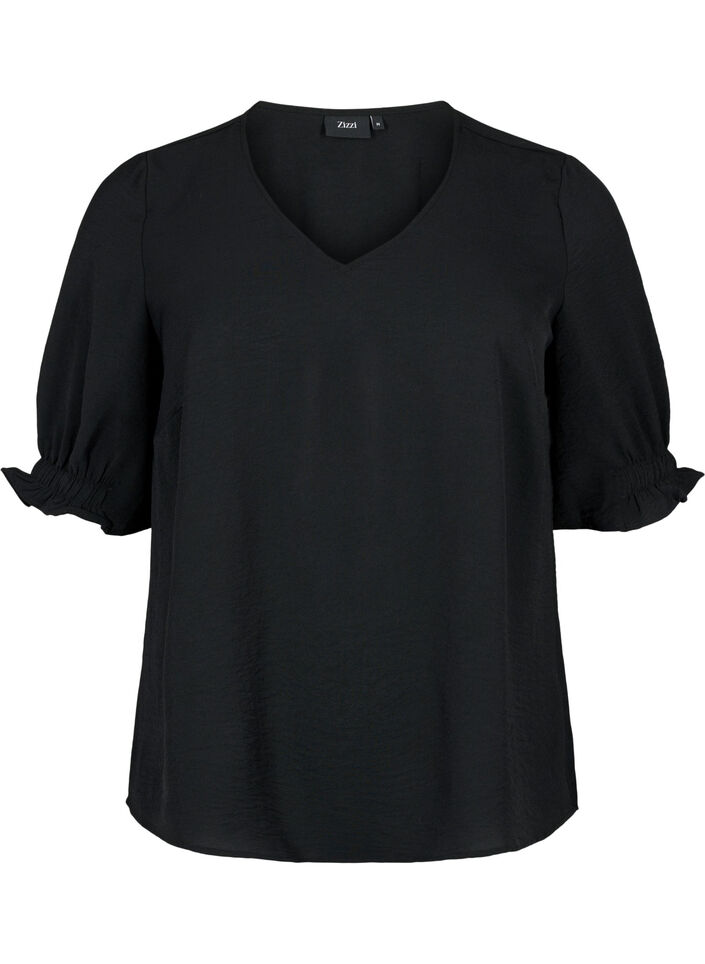 Bluse mit V-Ausschnitt, Black, Packshot image number 0