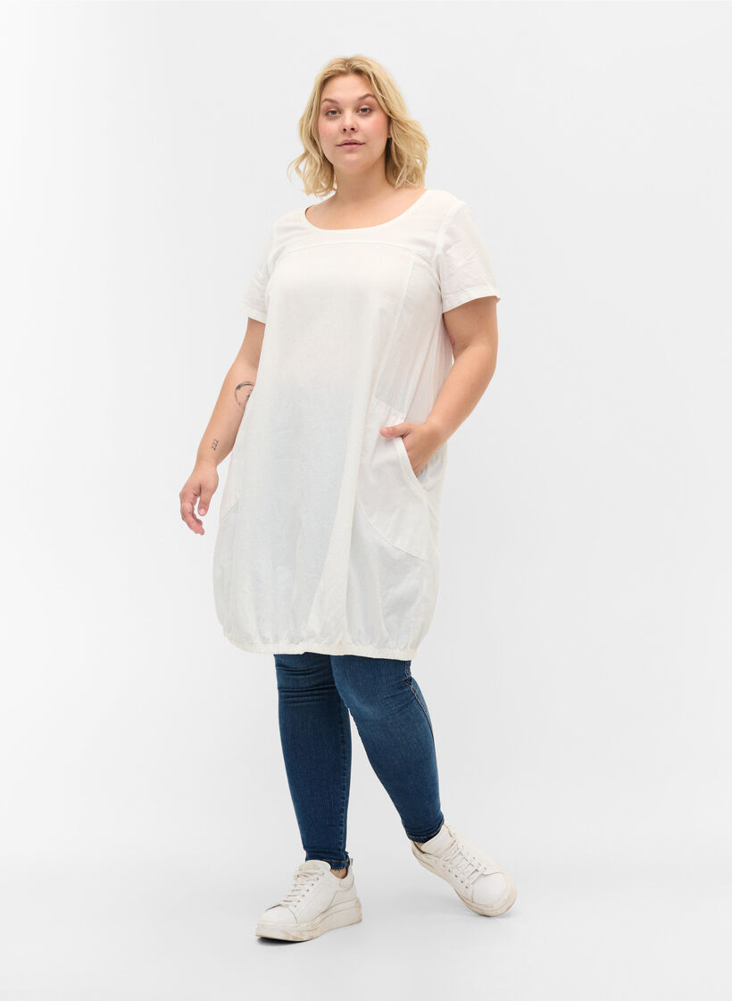Kurzarm Kleid aus Baumwolle, Wei&szlig;, Model image number 1