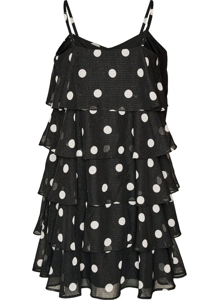 Lagenkleid mit R&uuml;schen und Spaghettitr&auml;gern, Schwarz, Packshot image number 1