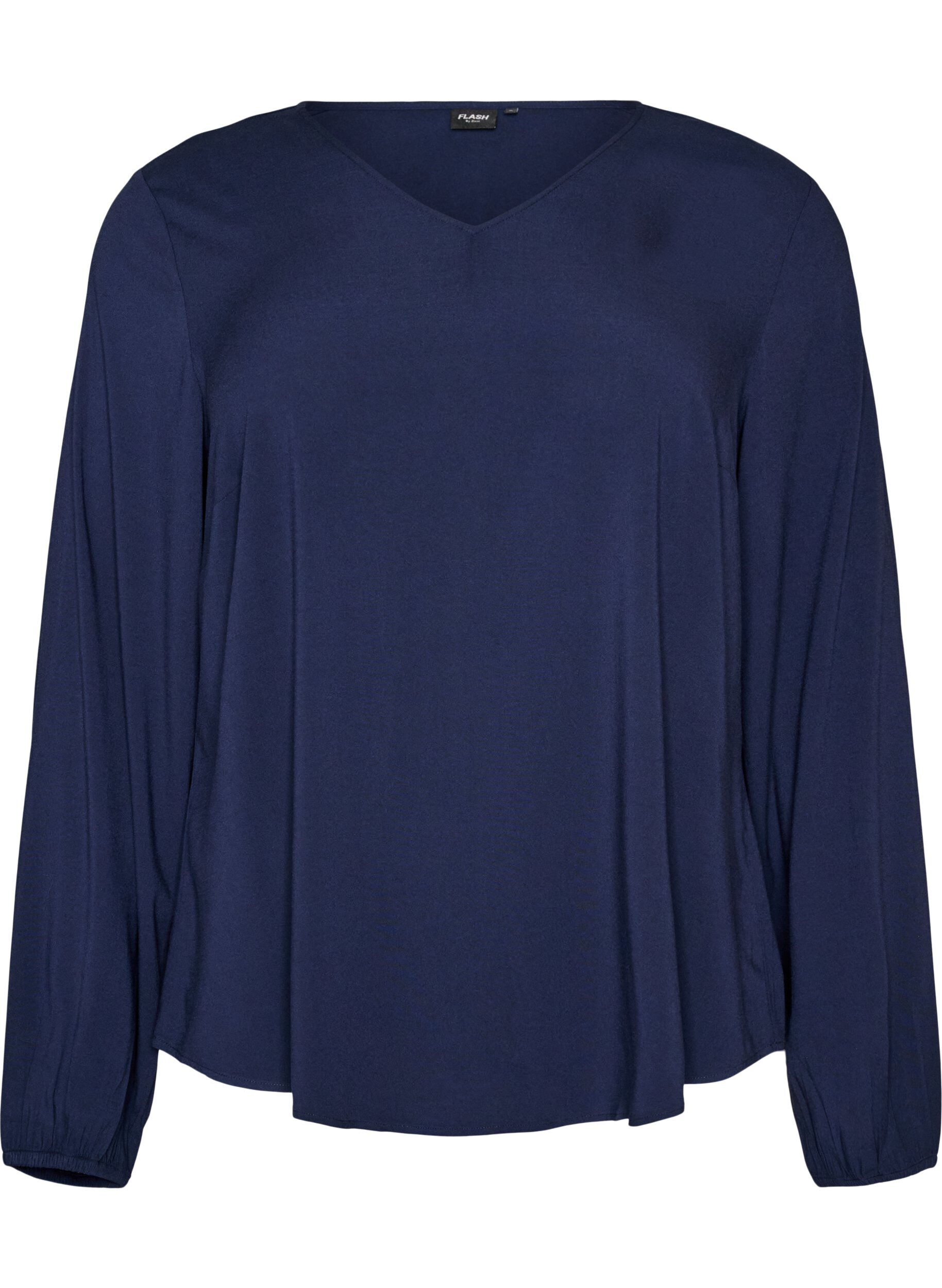 ZizziBlouse en viscose avec col en V et ourlet arrondi, Bleu, Packshot image number 0