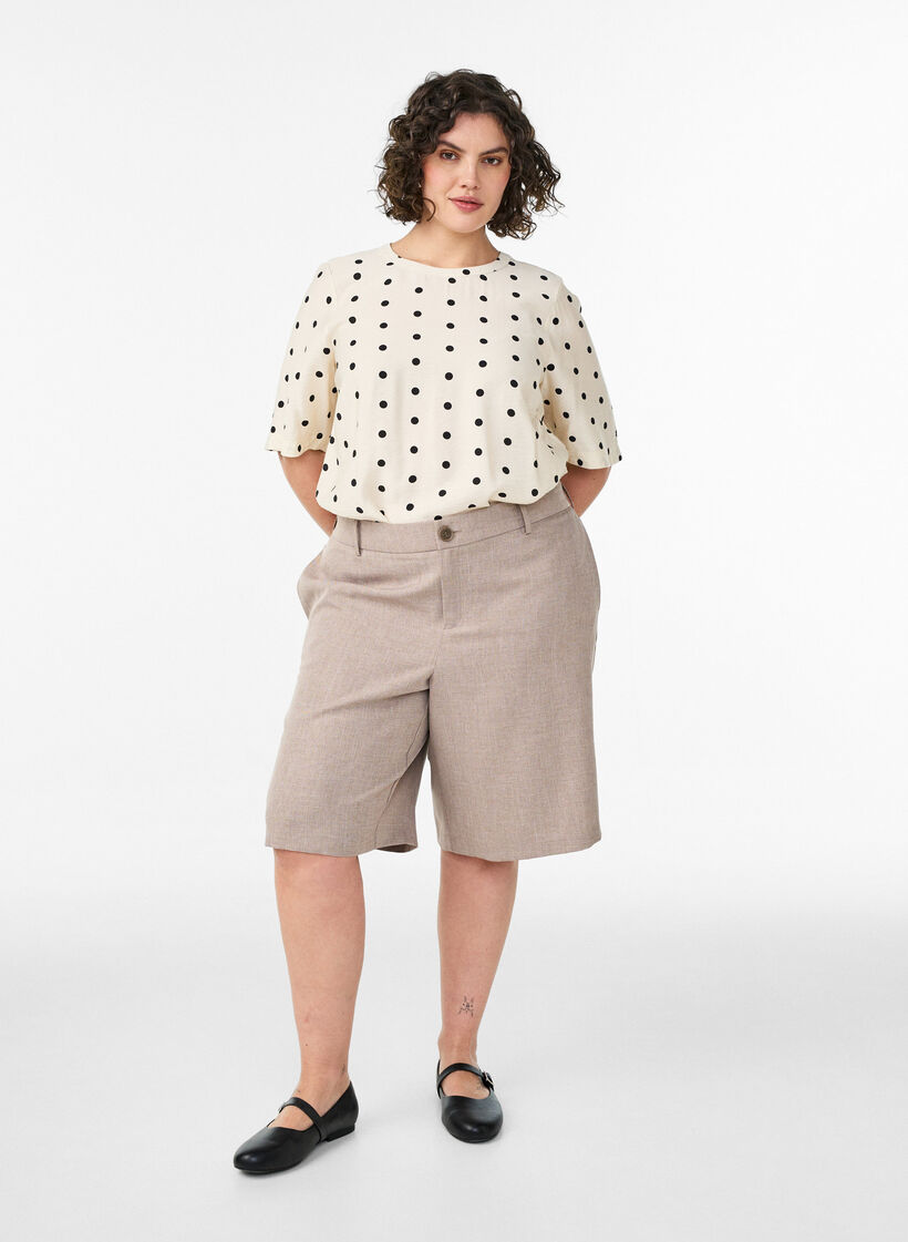 Blouse en viscose &agrave; pois et manches courtes, Vanille, Model image number 1