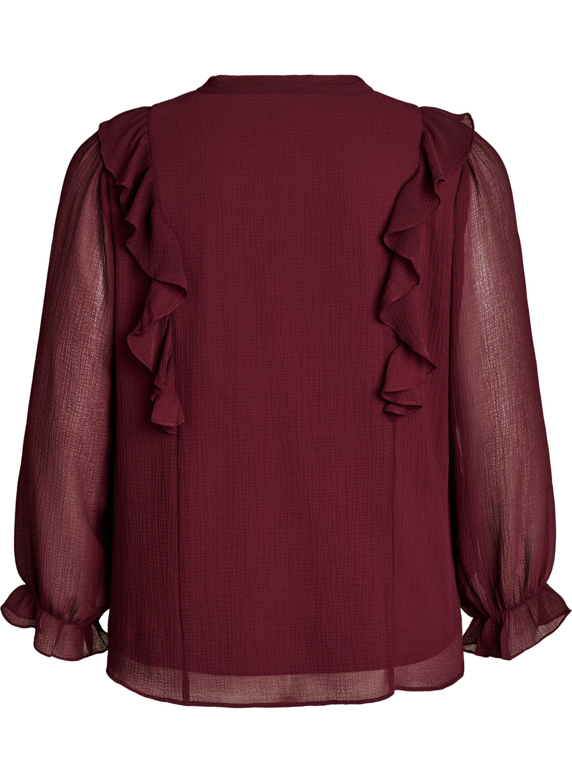 ZizziTransparente Bluse mit R&uuml;schen und Bindeband, Rot, Packshot image number 1