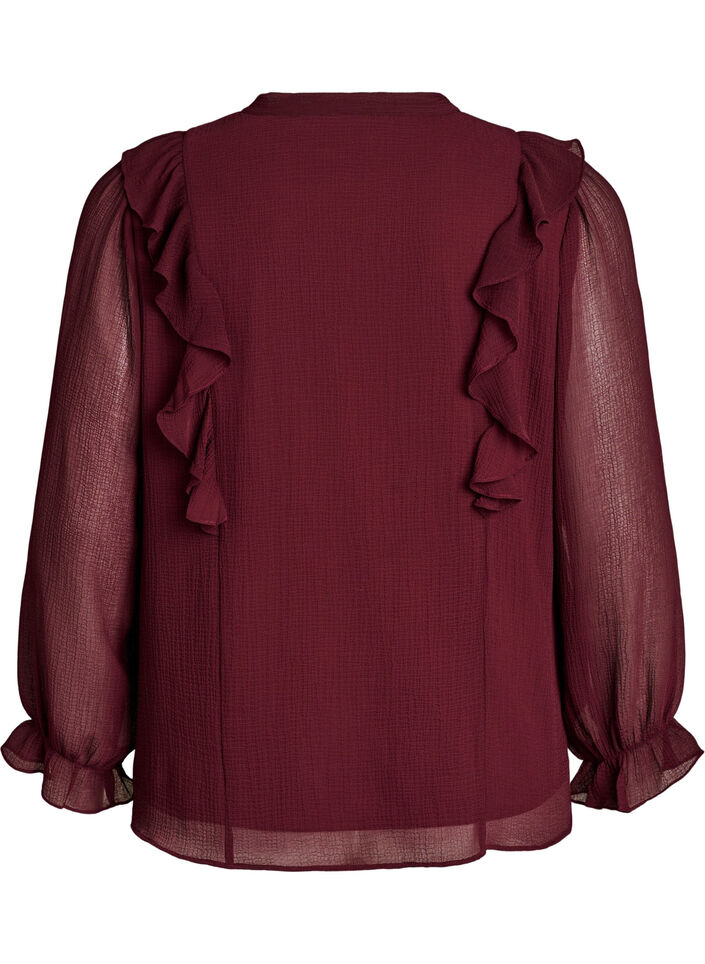 Transparente Bluse mit R&uuml;schen und Bindeband, Rot, Packshot image number 1