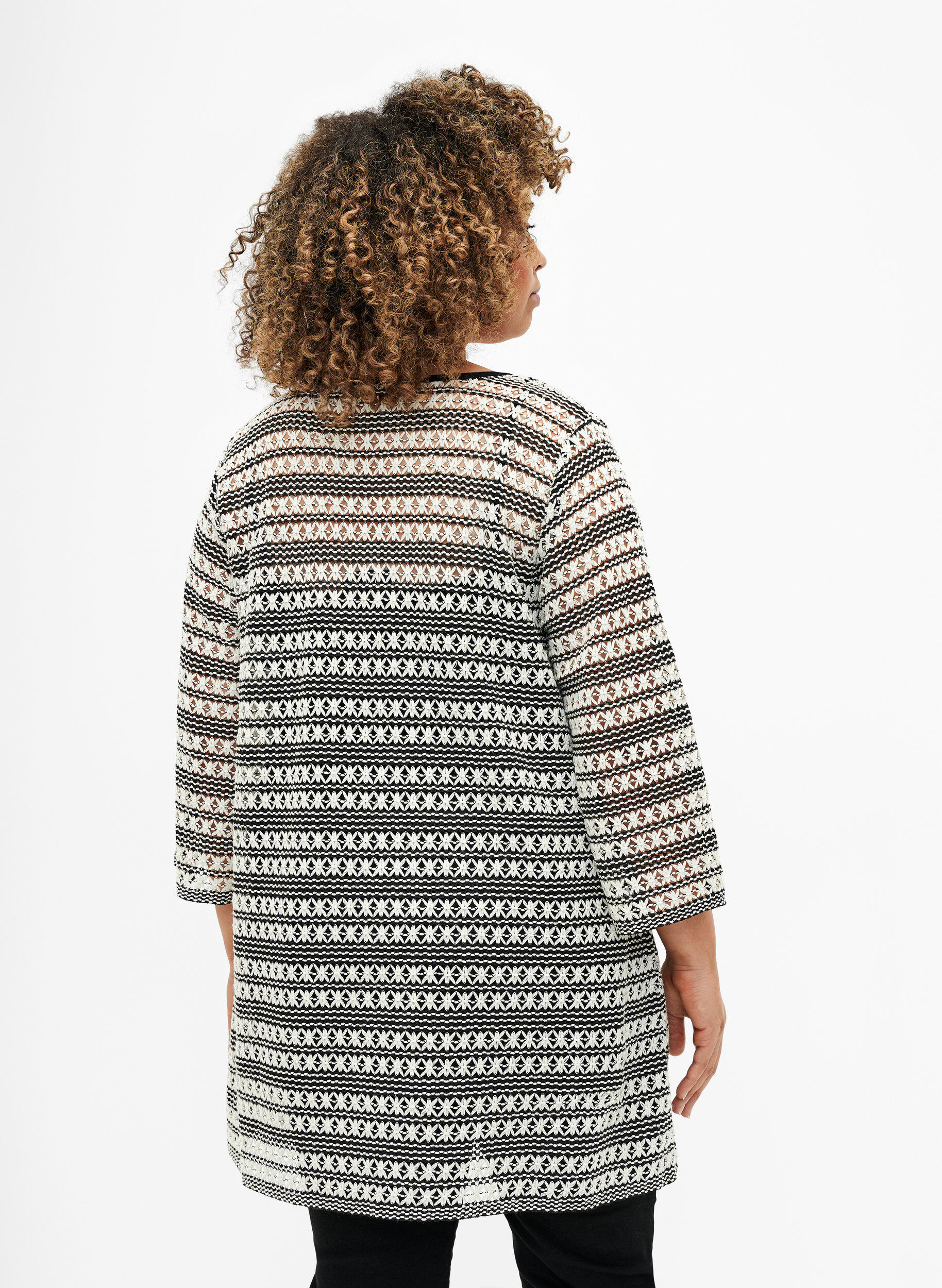 Zizzi H&auml;keljacke mit Bindeg&uuml;rtel, Black White, Model image number 1