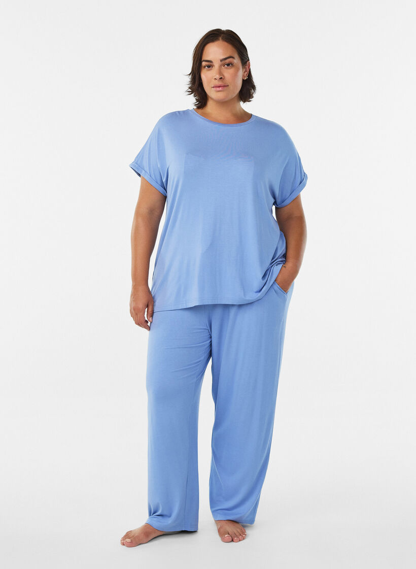 Lockeres Nachthemd aus Viskose, Blau, Model image number 1