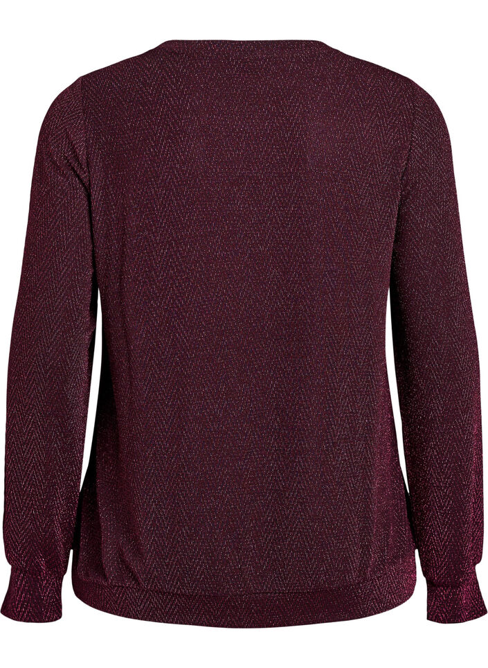 Bluse mit Fischgr&auml;tenmuster und Glitzerfaden, Dunkles Bordeaux, Packshot image number 1