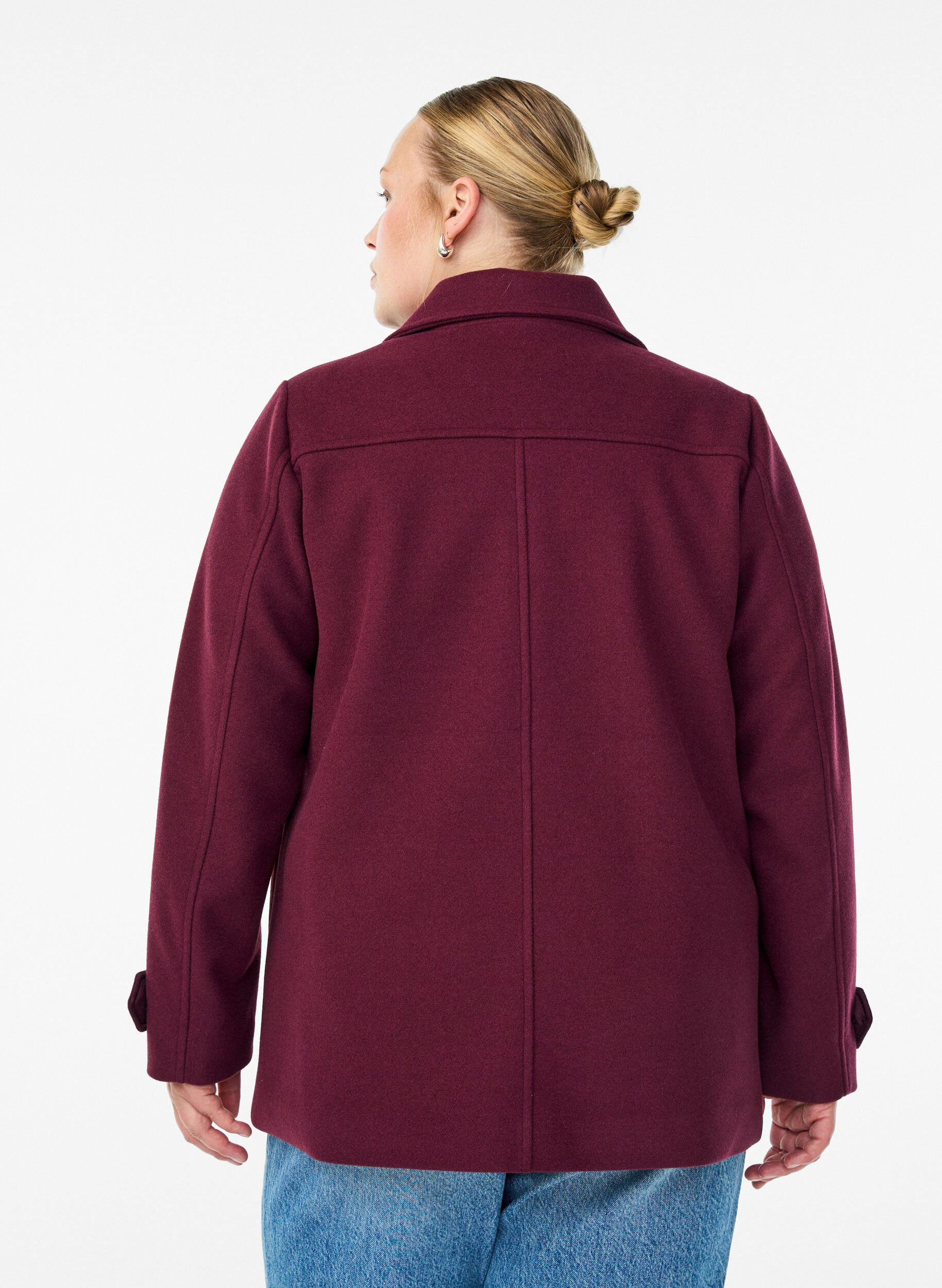 Zizzi Manteau court &agrave; boutonnage crois&eacute;, Bordeaux fonc&eacute;, Model image number 1