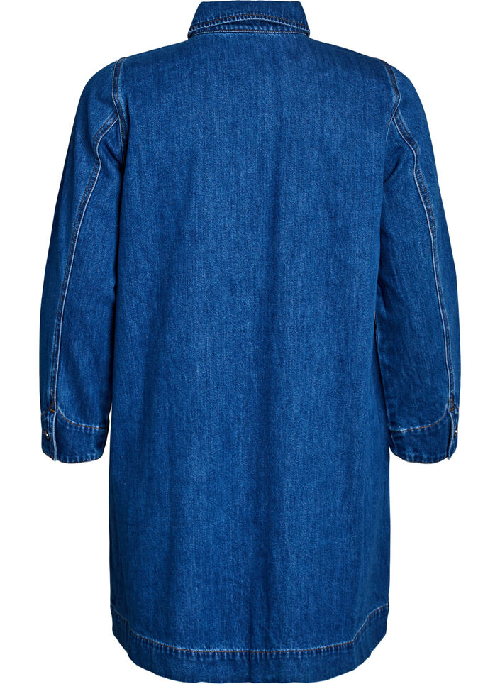 Robe courte en jean avec détail zippé et col, Bleu, Packshot image number 1
